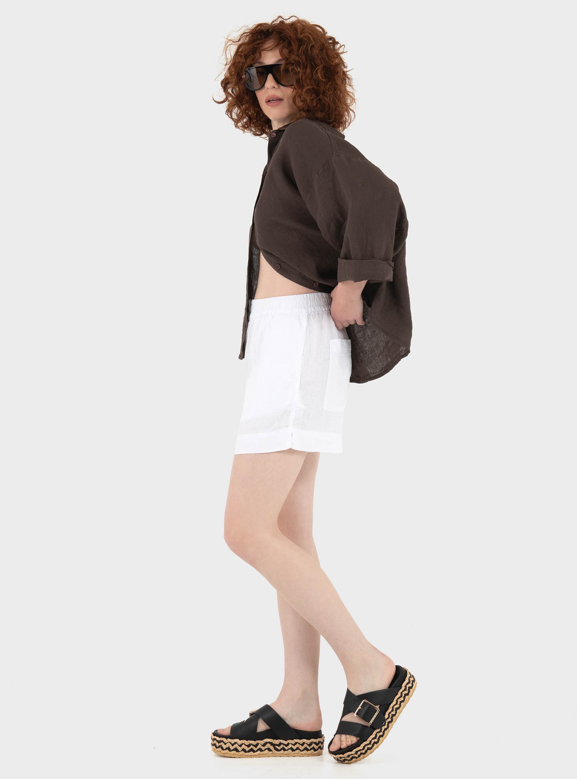 Black & Black  Relaxed Linen Shirt - Brown