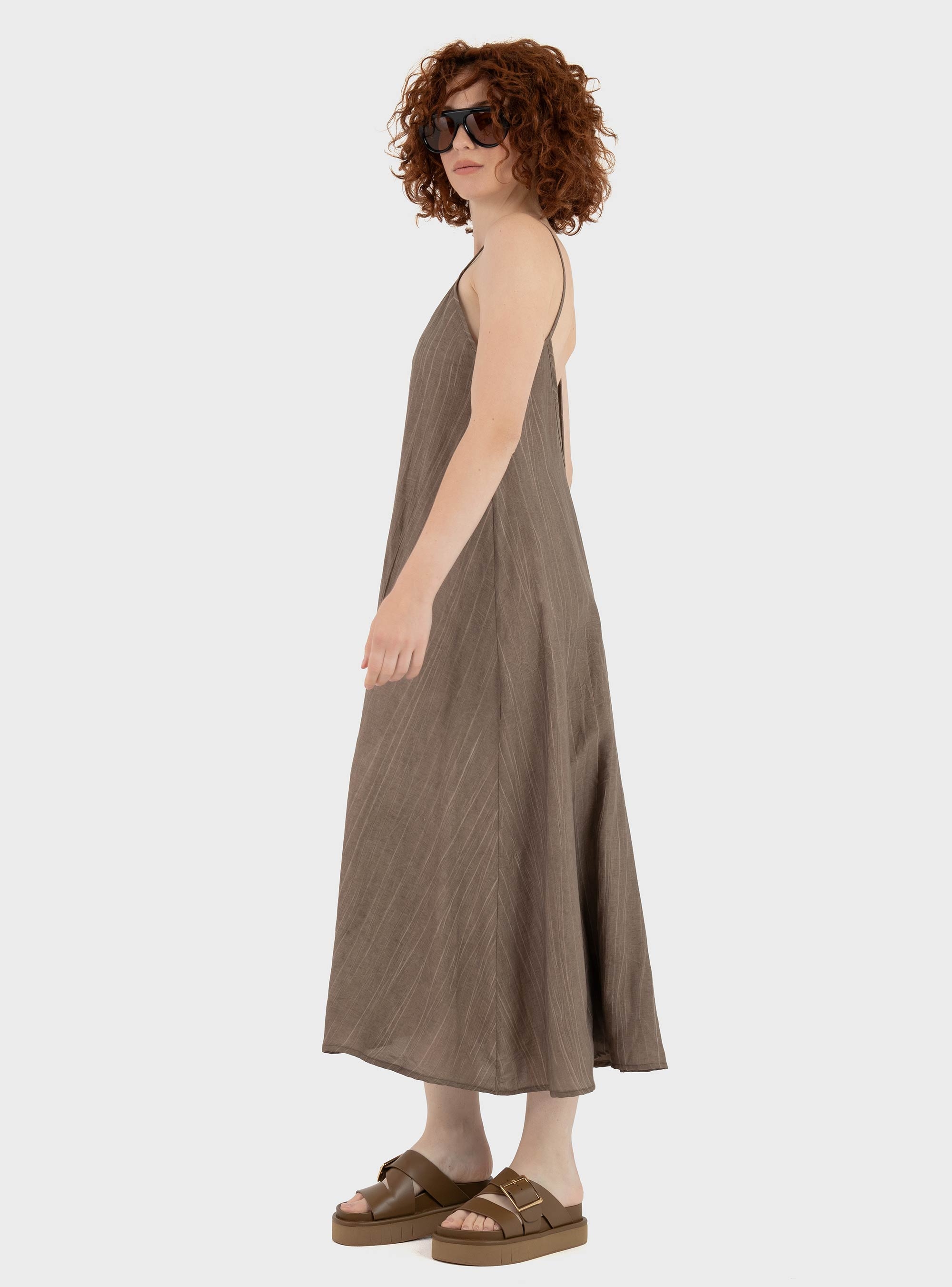Black & Black  Long Slip Dress - Dark Brown