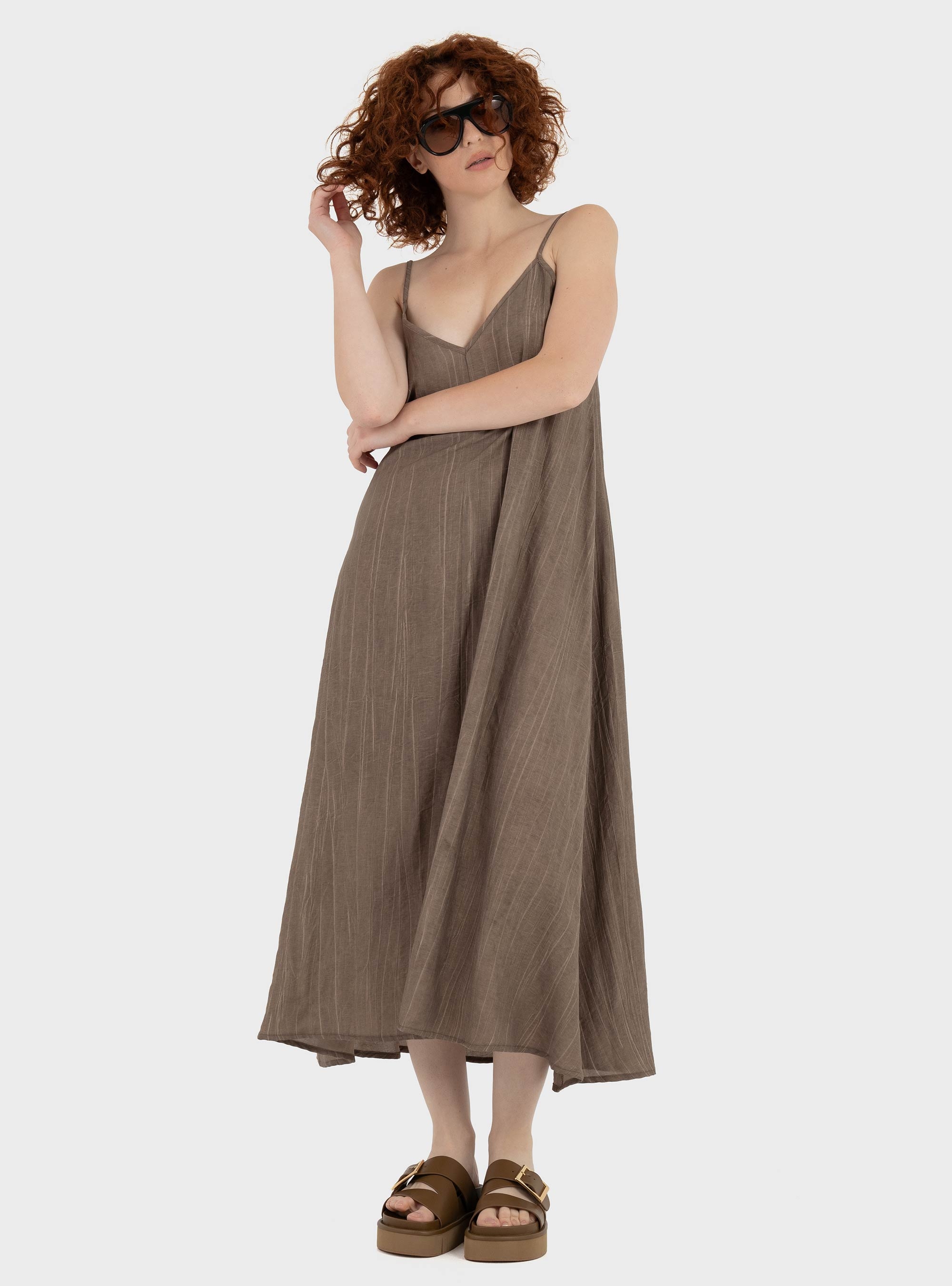Black & Black  Long Slip Dress - Dark Brown
