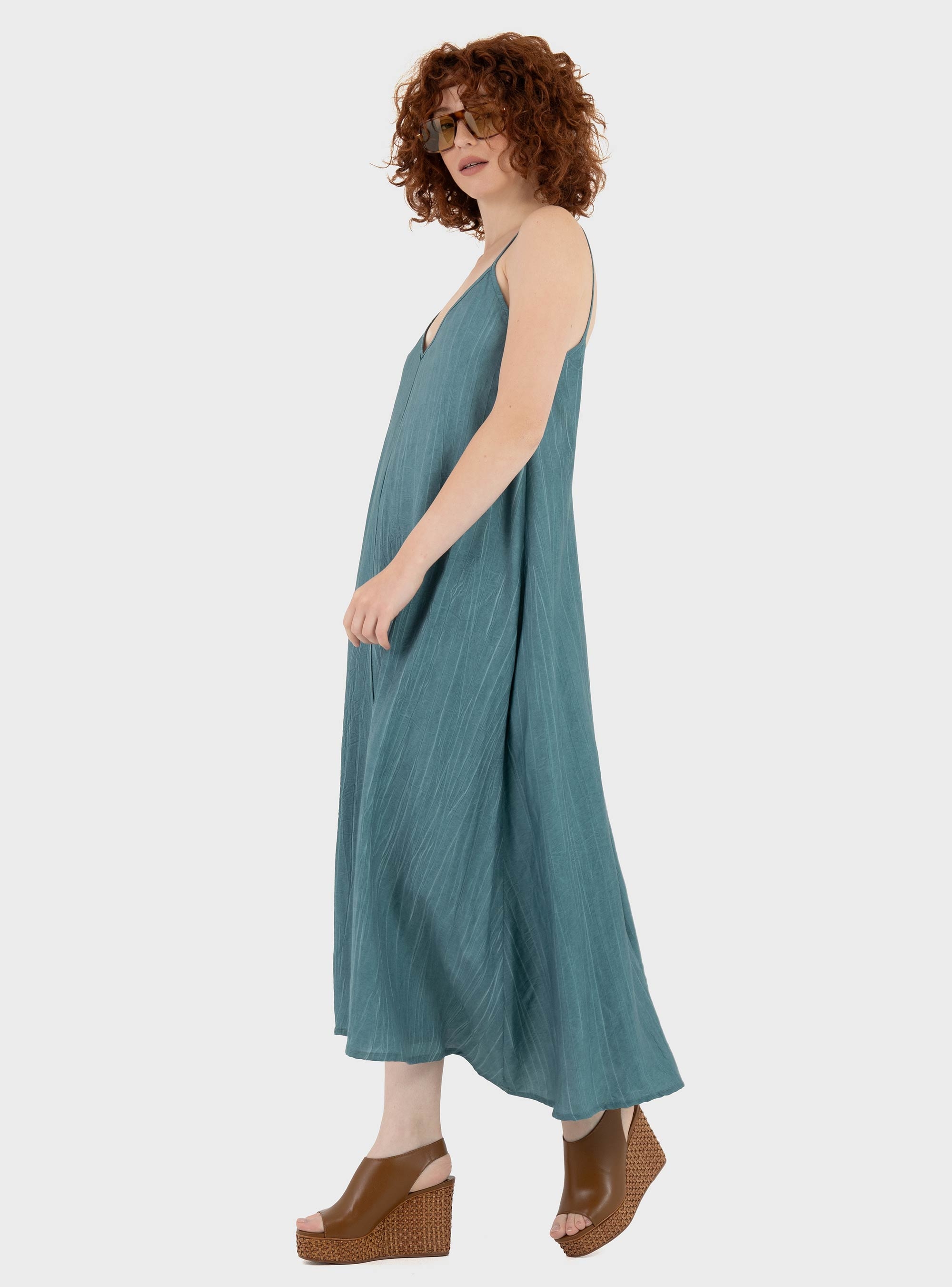 Black & Black  Long Slip Dress - Petrol