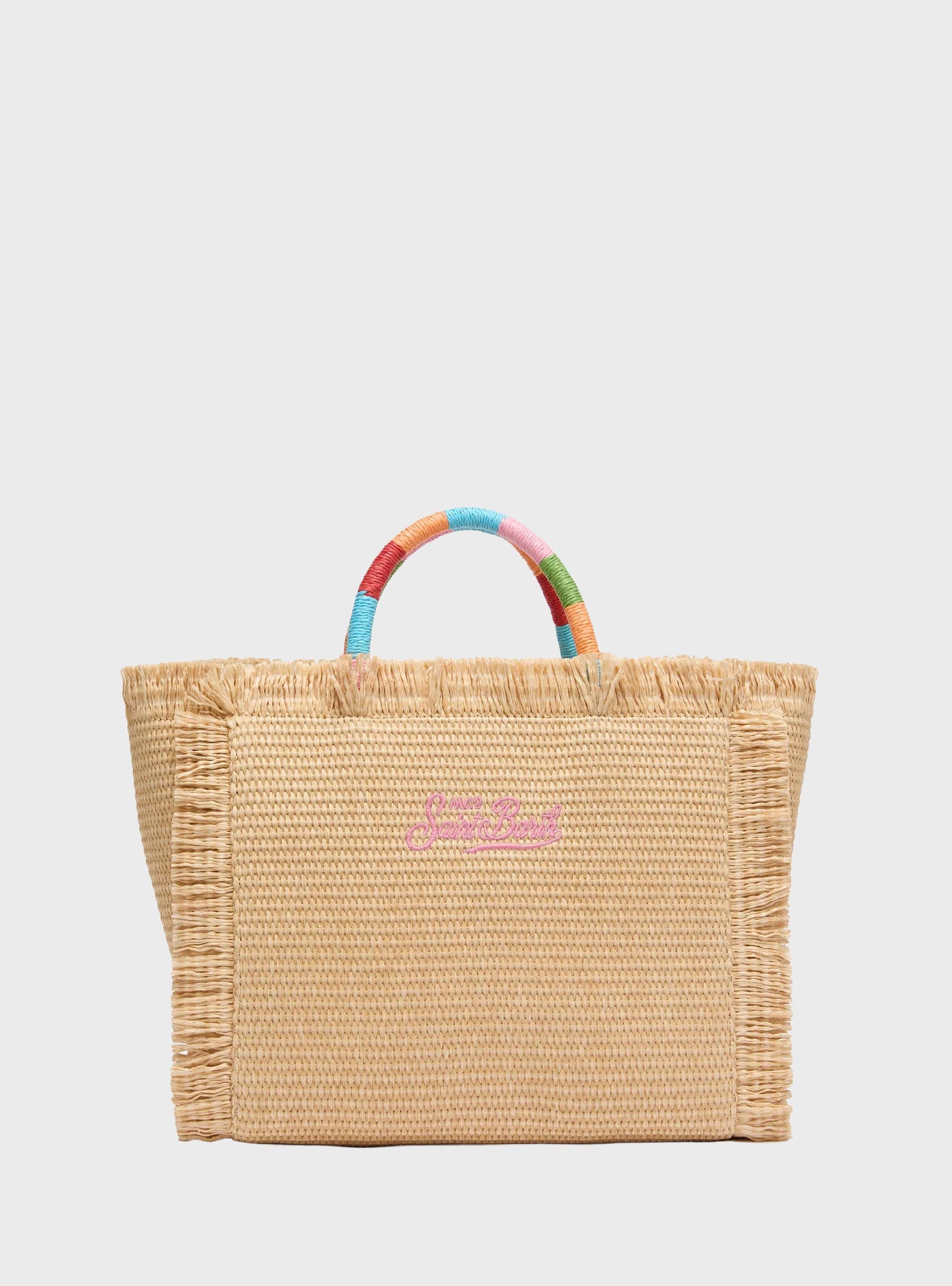 MC2 Saint Barth Colette Straw effect handbag with multicolor logo embroidery - Natural