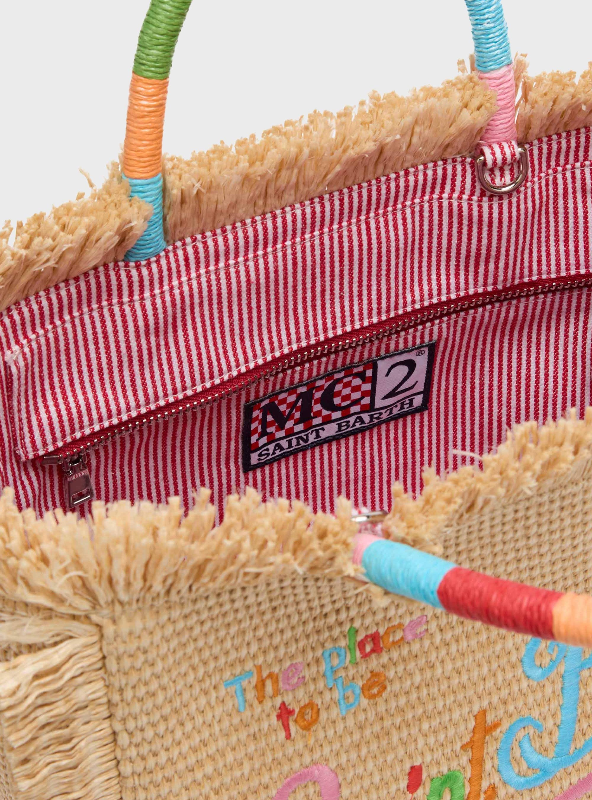 MC2 Saint Barth Colette Straw effect handbag with multicolor logo embroidery - Natural