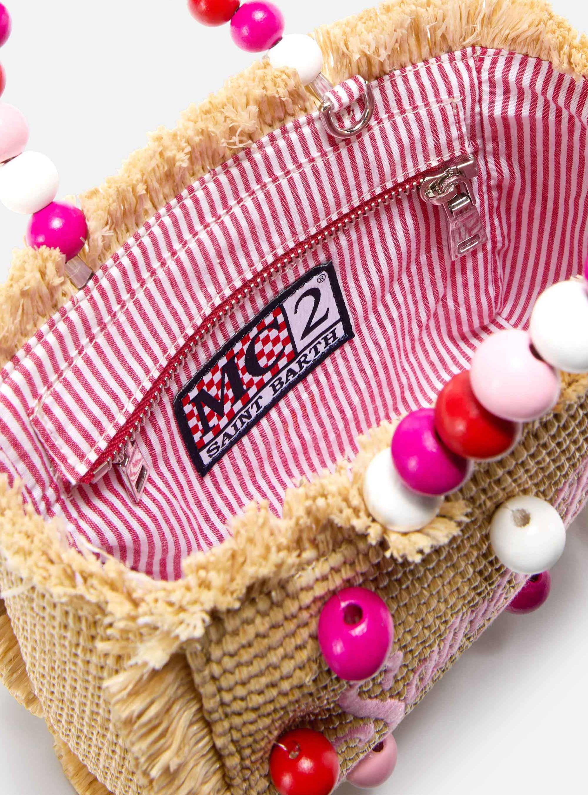 MC2 Saint Barth Vanity mini straw effect bag with beaded handle - Natural