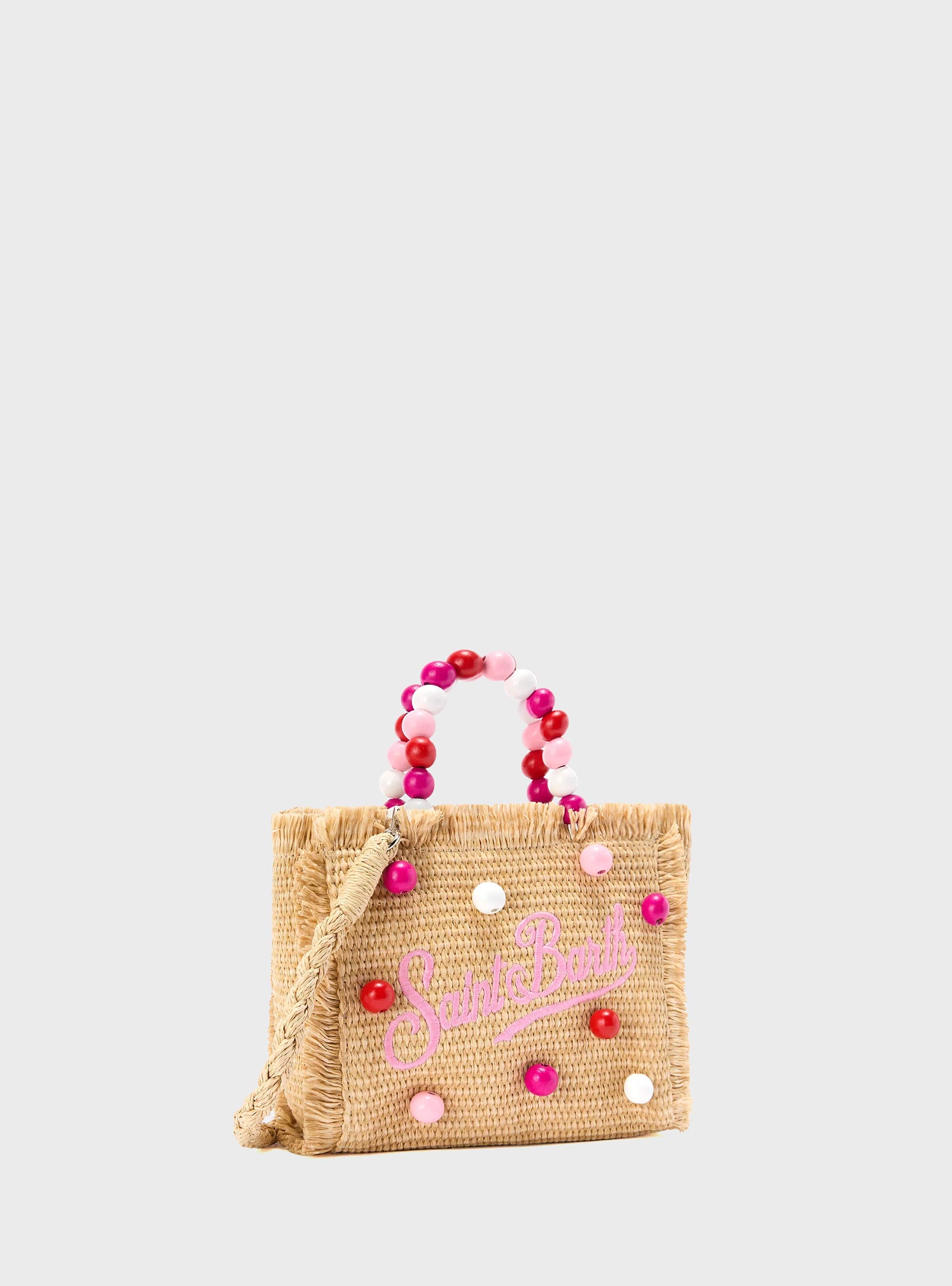 MC2 Saint Barth Vanity mini straw effect bag with beaded handle - Natural