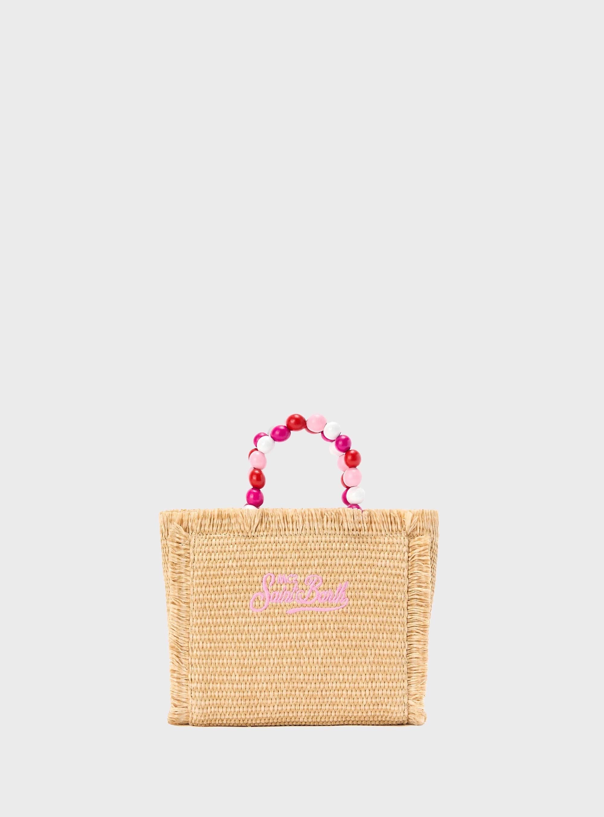 MC2 Saint Barth Vanity mini straw effect bag with beaded handle - Natural
