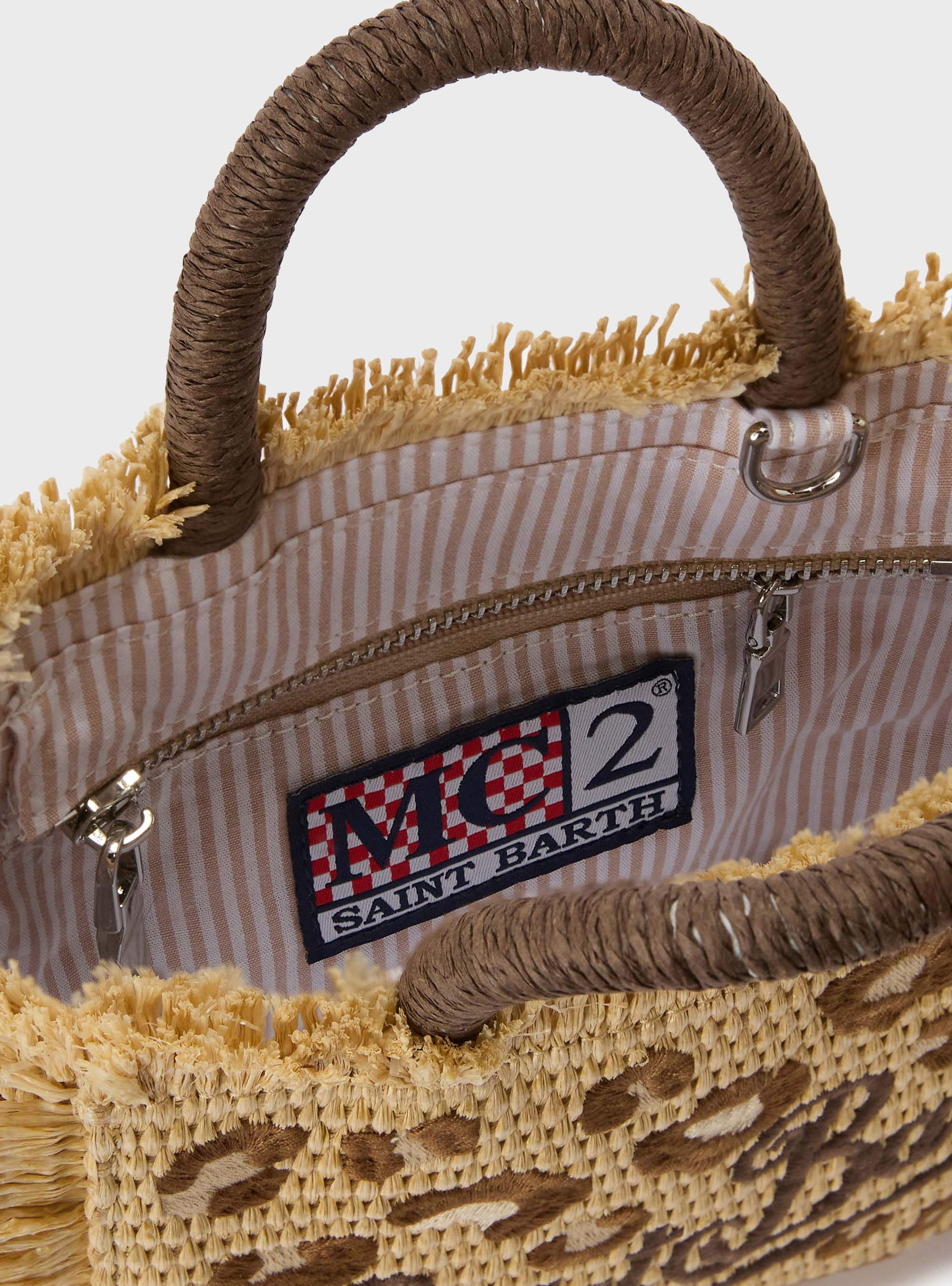 MC2 Saint Barth Vanity mini straw effect bag with leopard embroidery - Leopard Print