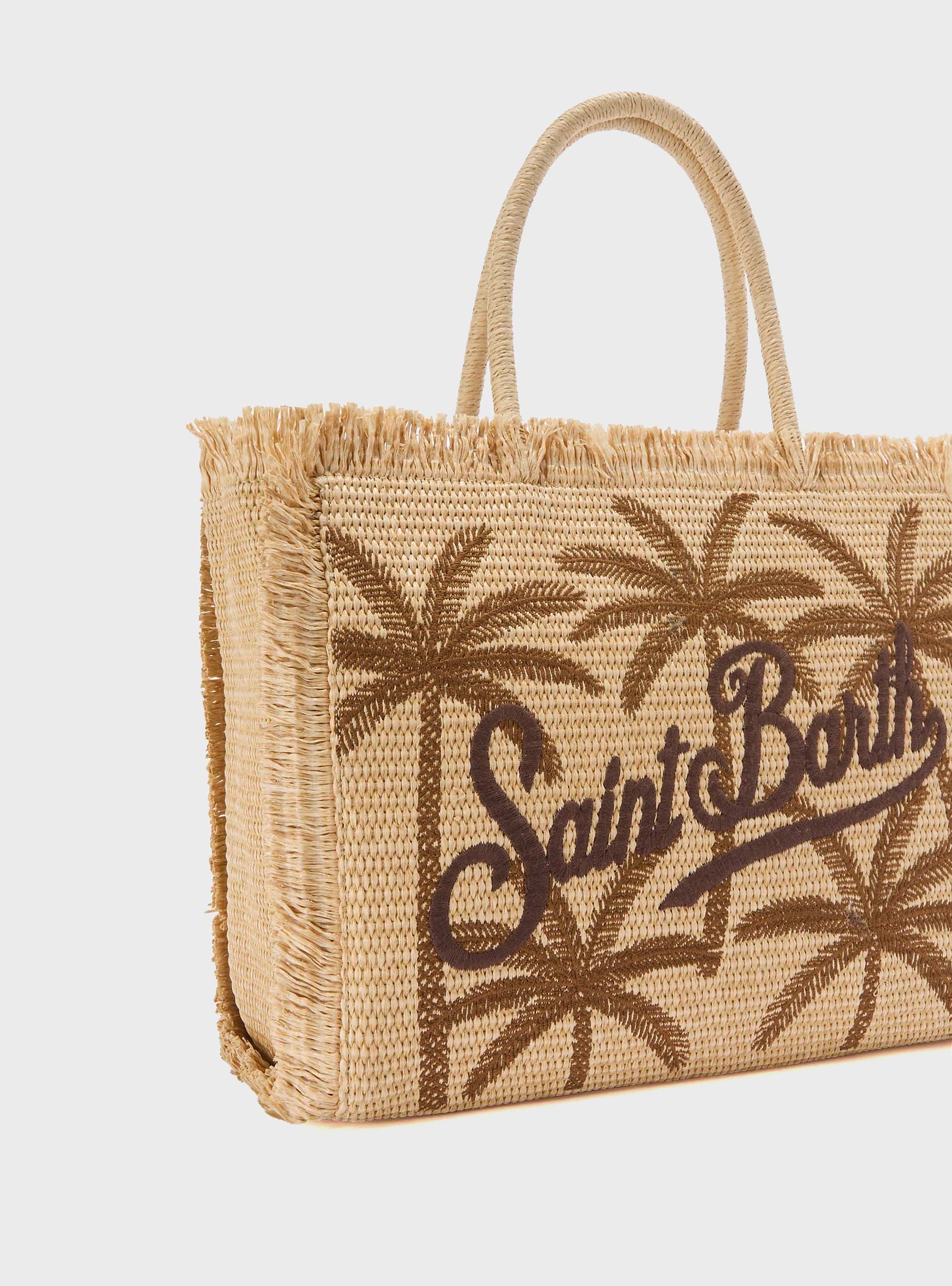 MC2 Saint Barth Regular Vanity straw effect bag with palm embroidery - Natural