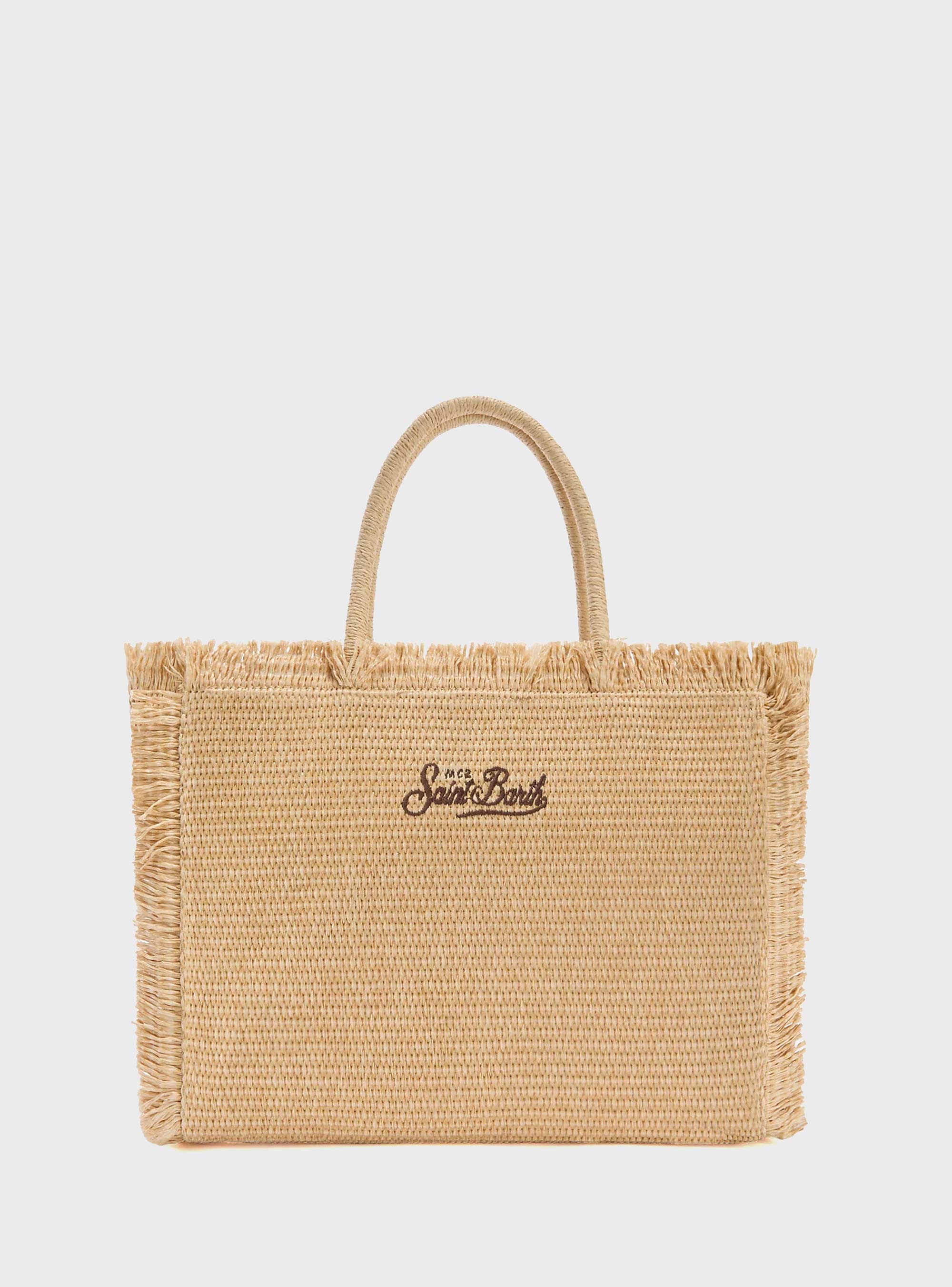 MC2 Saint Barth Regular Vanity straw effect bag with palm embroidery - Natural