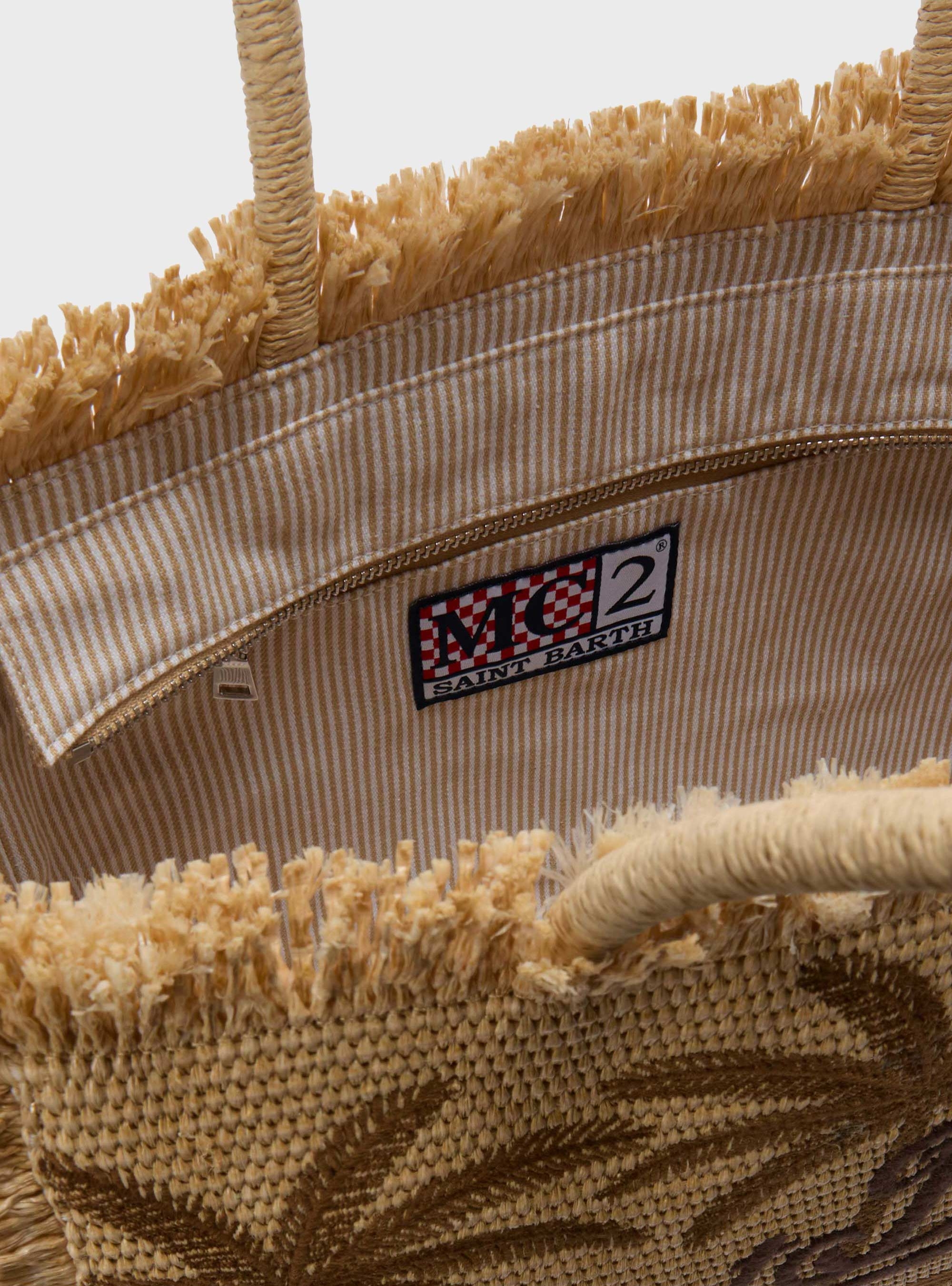MC2 Saint Barth Regular Vanity straw effect bag with palm embroidery - Natural