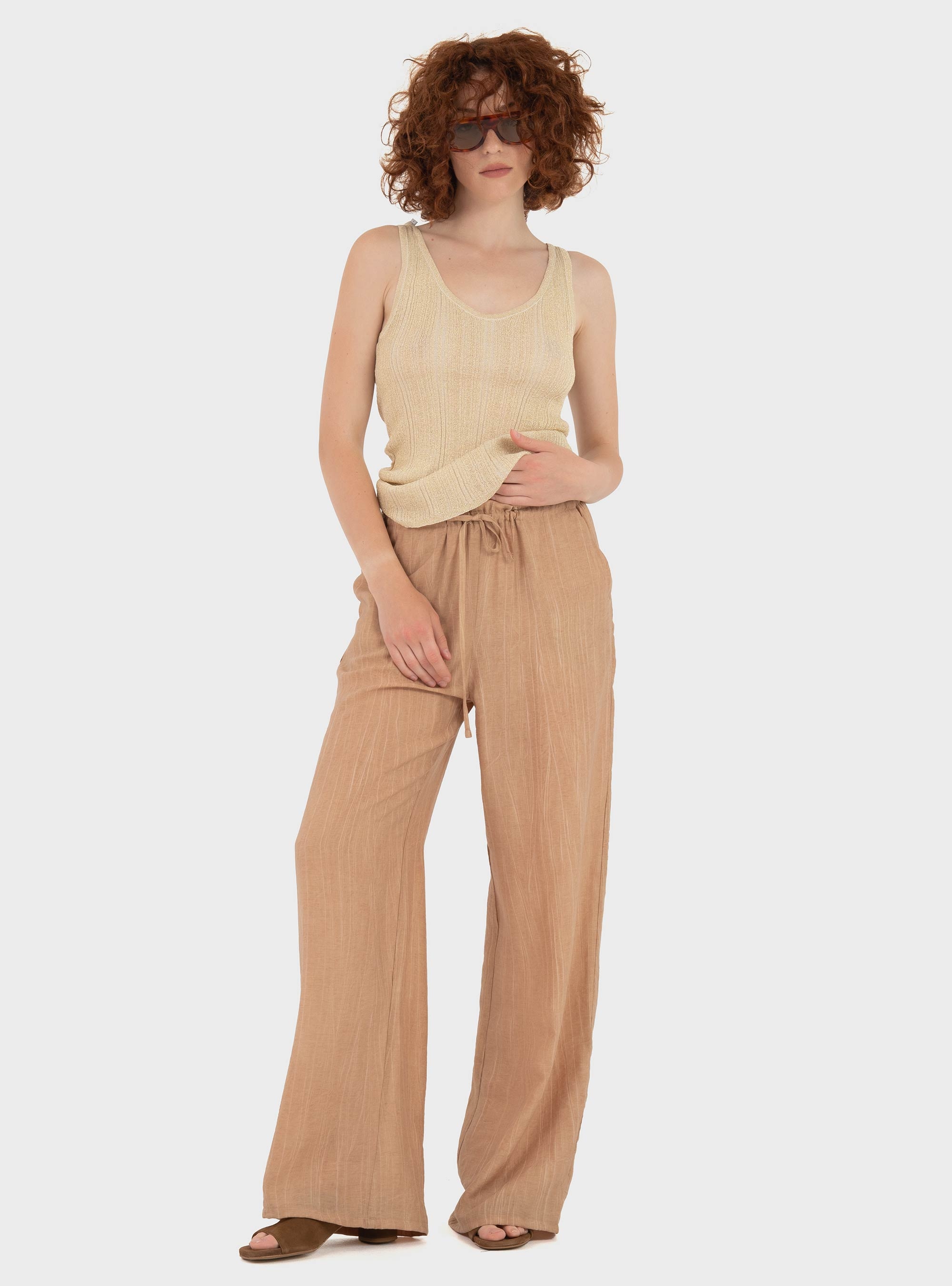 Black & Black  Relaxed Trousers - Light Brown