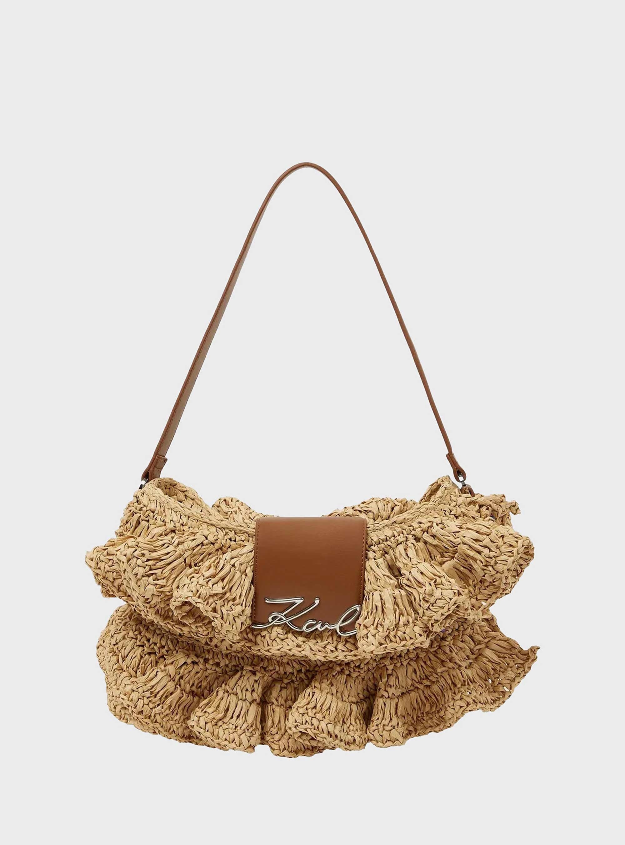 Karl Lagerfeld K/Signature Ruffle Shoulder Bag - Tan