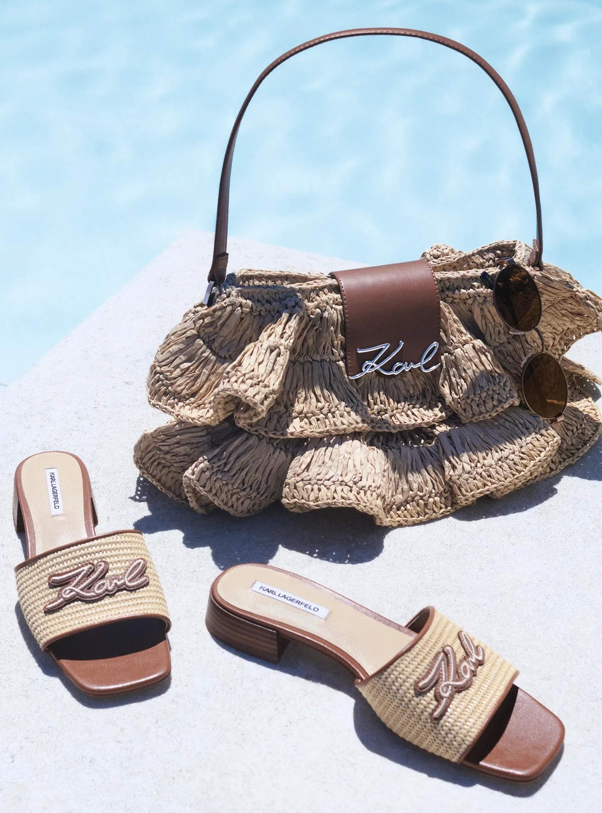 Karl Lagerfeld K/Signature Ruffle Shoulder Bag - Tan