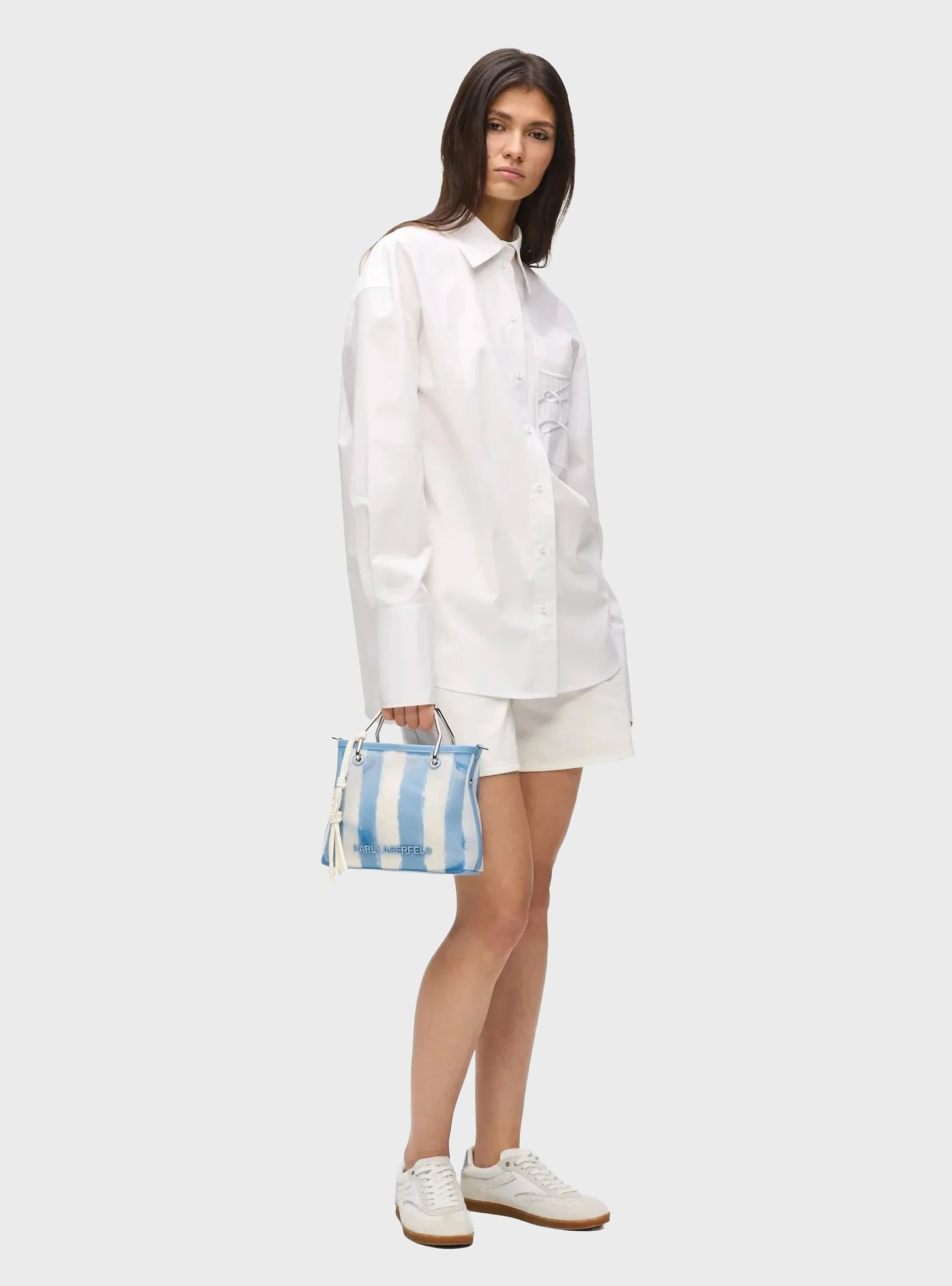 Karl Lagerfeld Ikon Mesh Small Tote Bag - Striped Blue