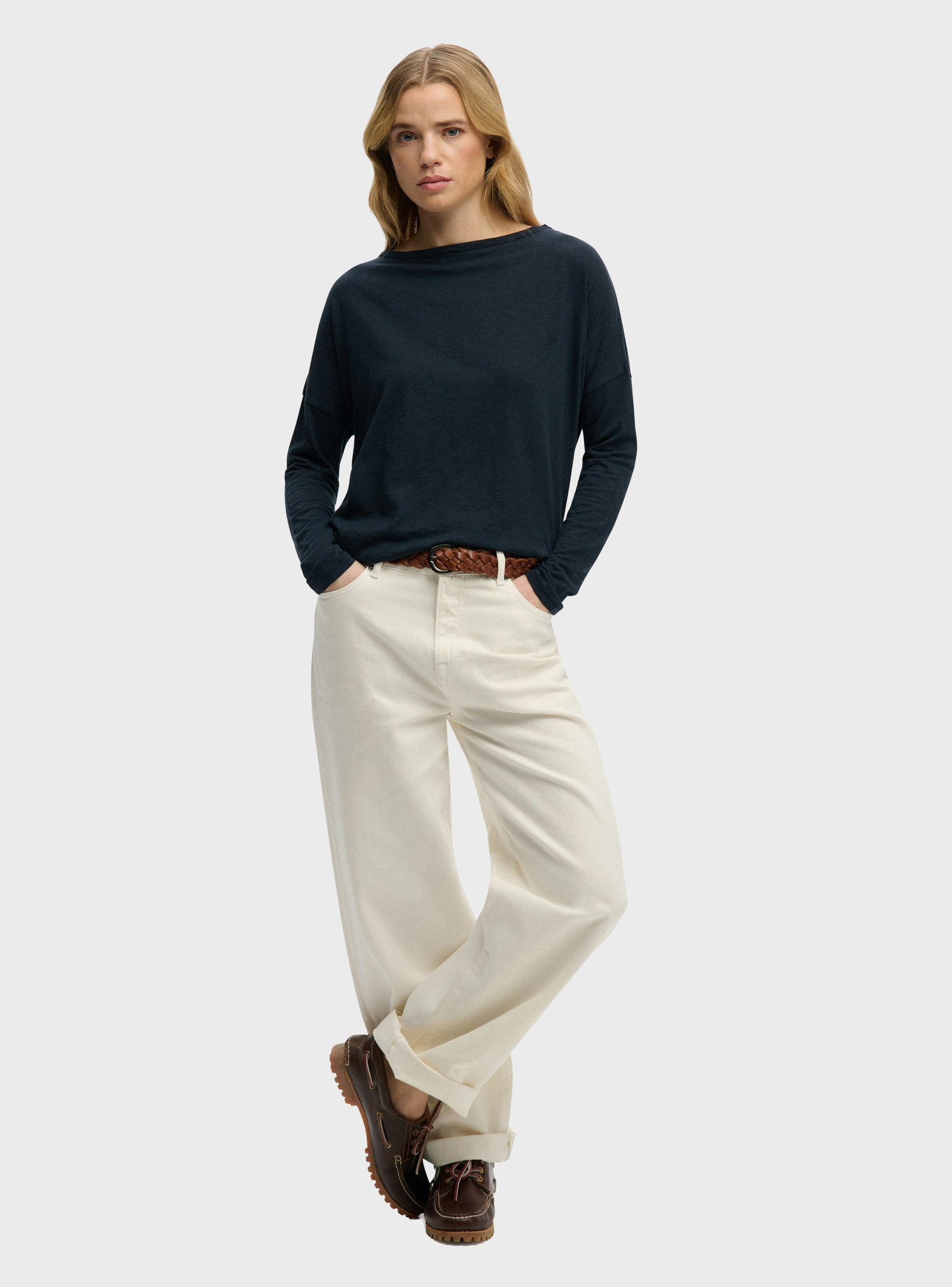 Superdry Studios Boat Neck Slub Long Sleeve Top - Navy