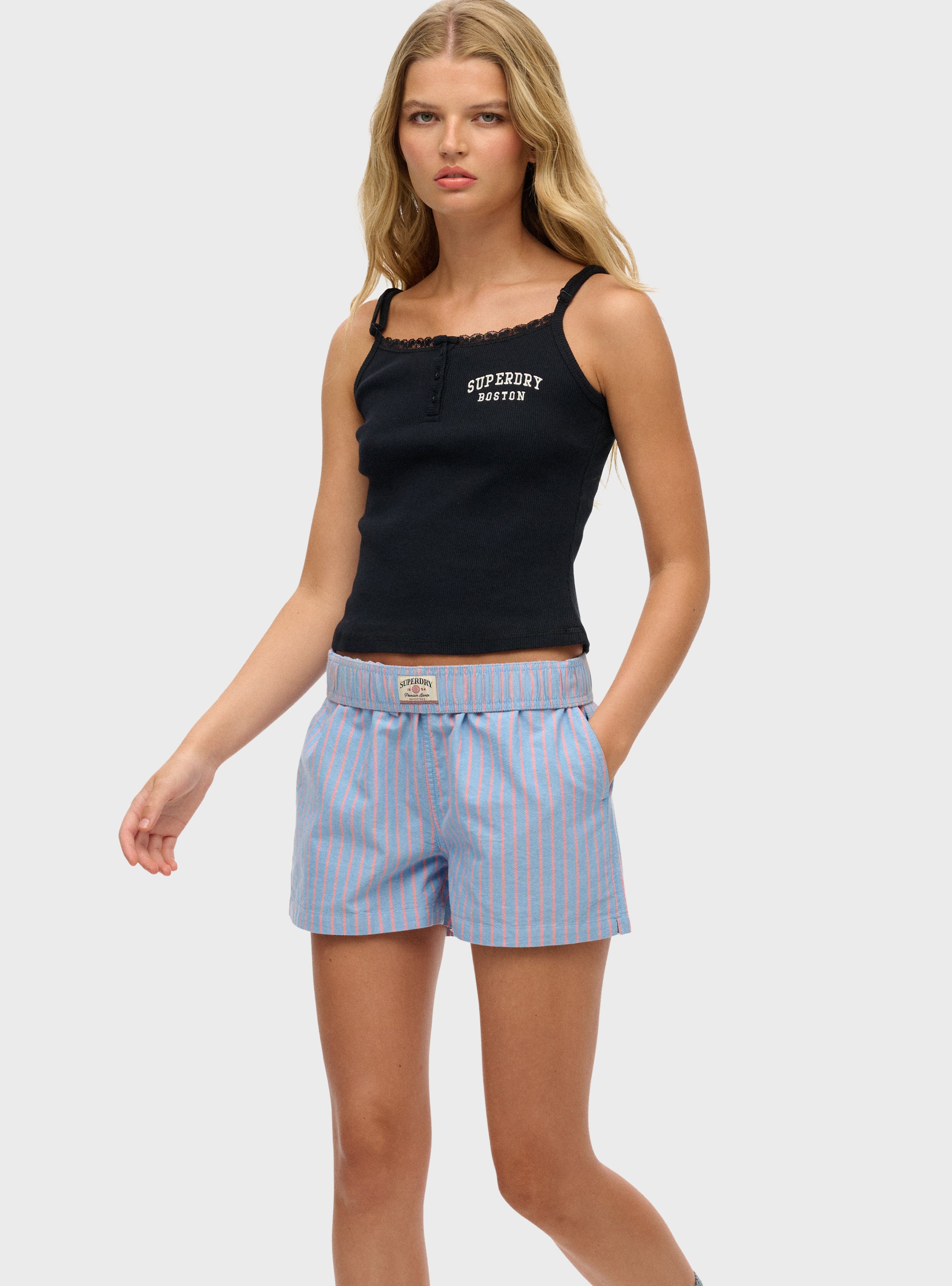Superdry Organic Cotton Stripe Elasticated Shorts - Baby Pink