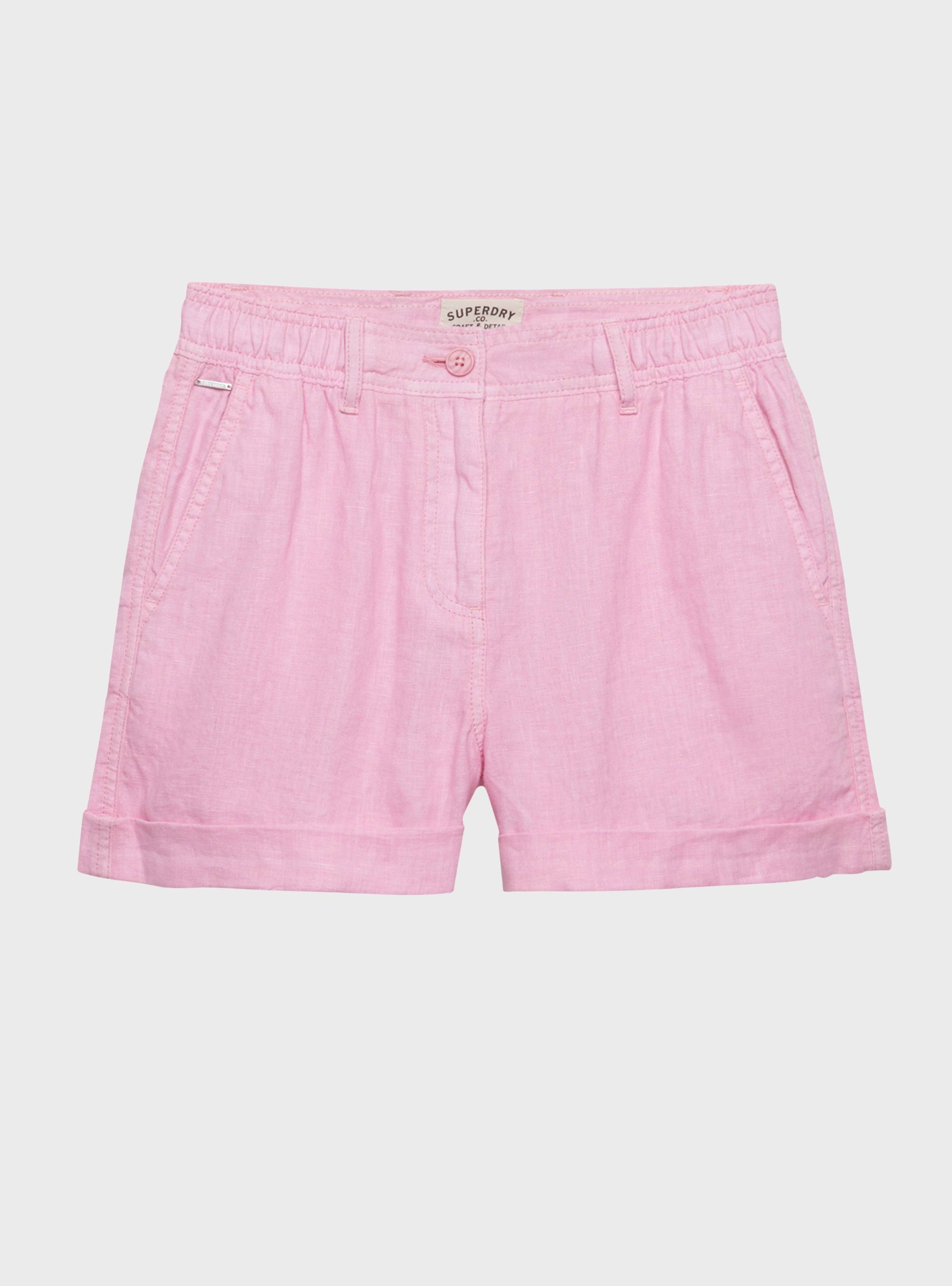 Superdry Mid Rise Linen Shorts - Pink