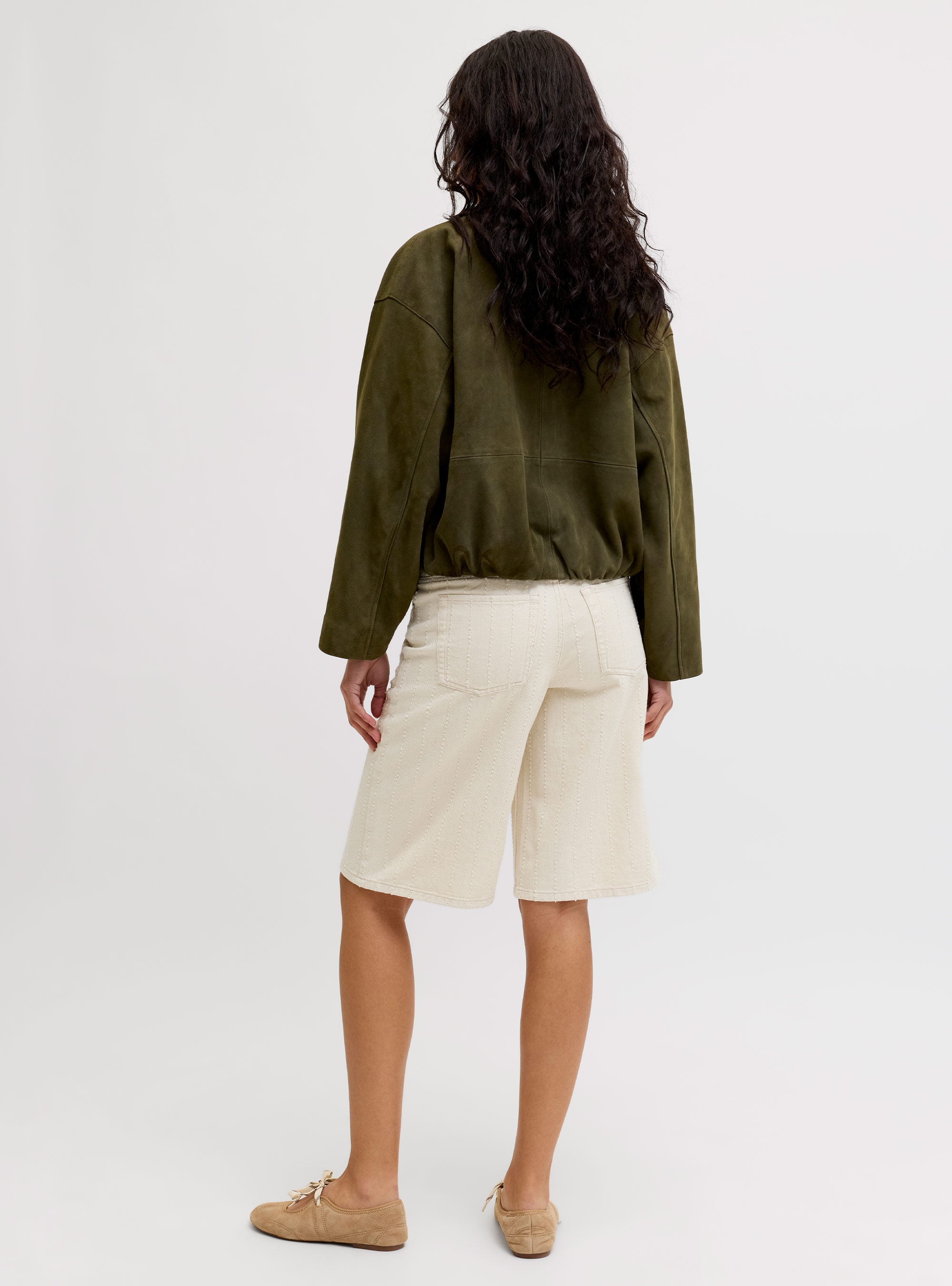 JJXX Amy Sille Wide Mid Waist Shorts - Ecru