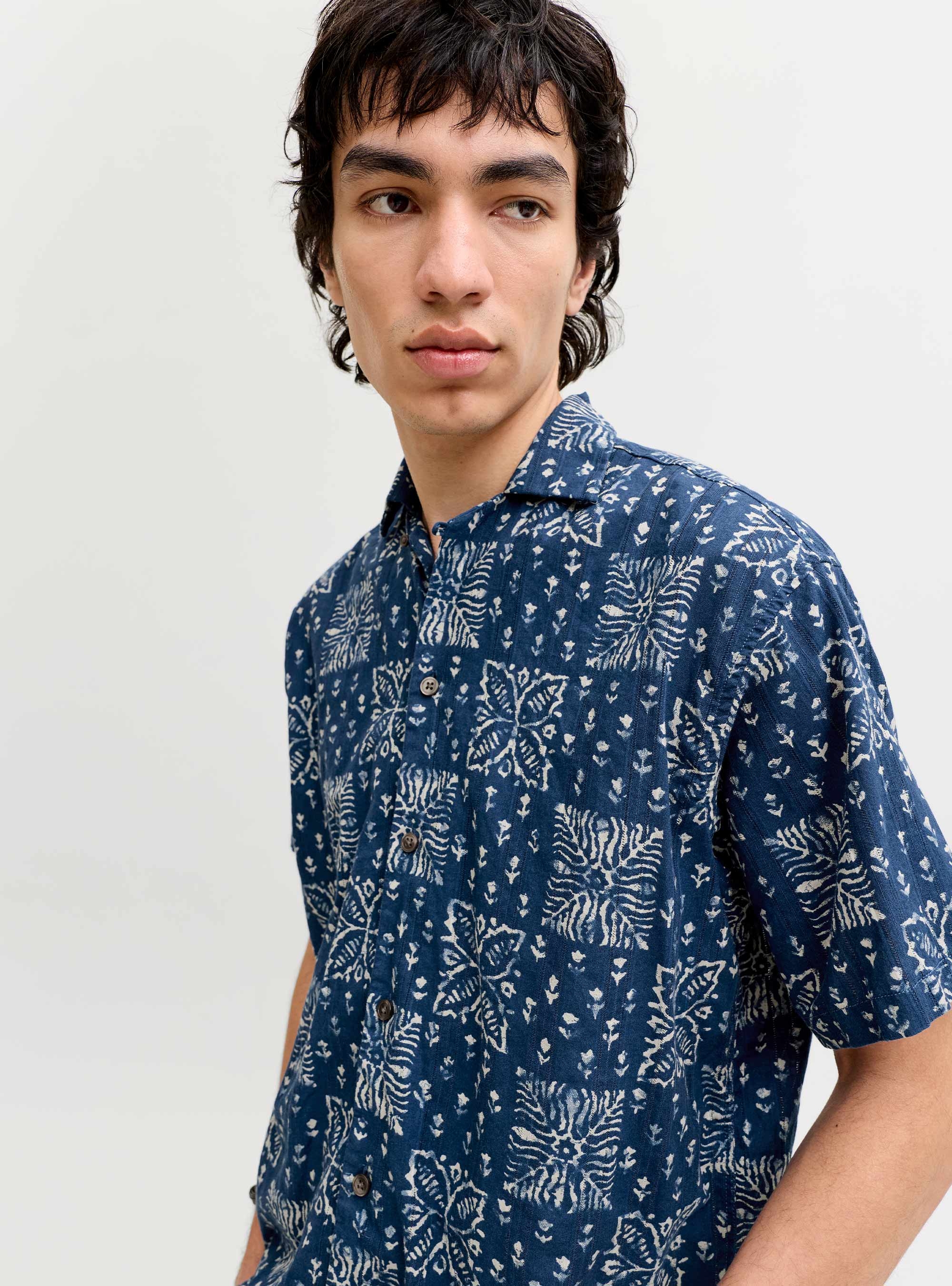 Jack & Jones Premium Lyon Print Dobby Shirt - Blue