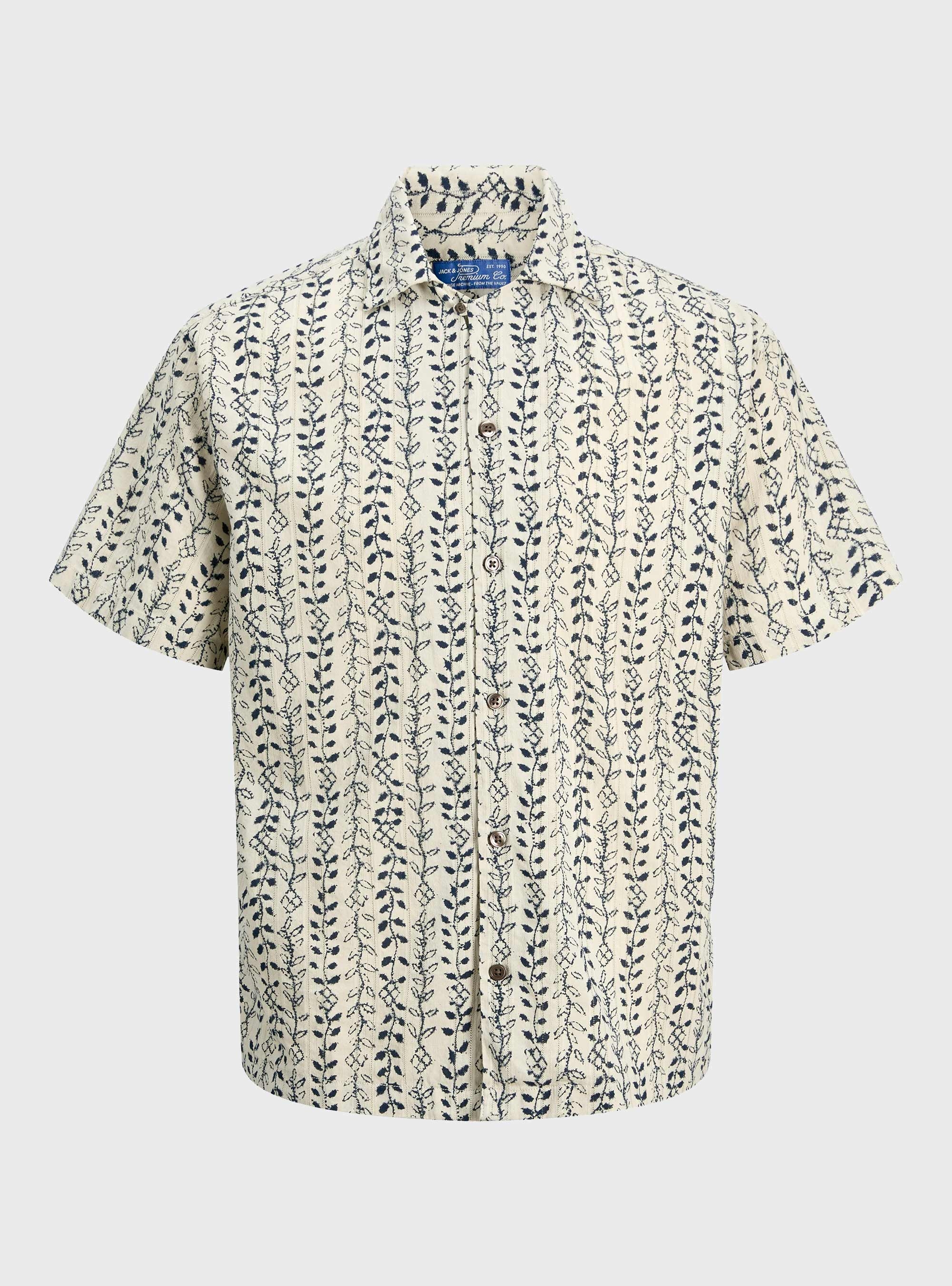 Jack & Jones Premium Lyon Print Dobby Shirt - Beige