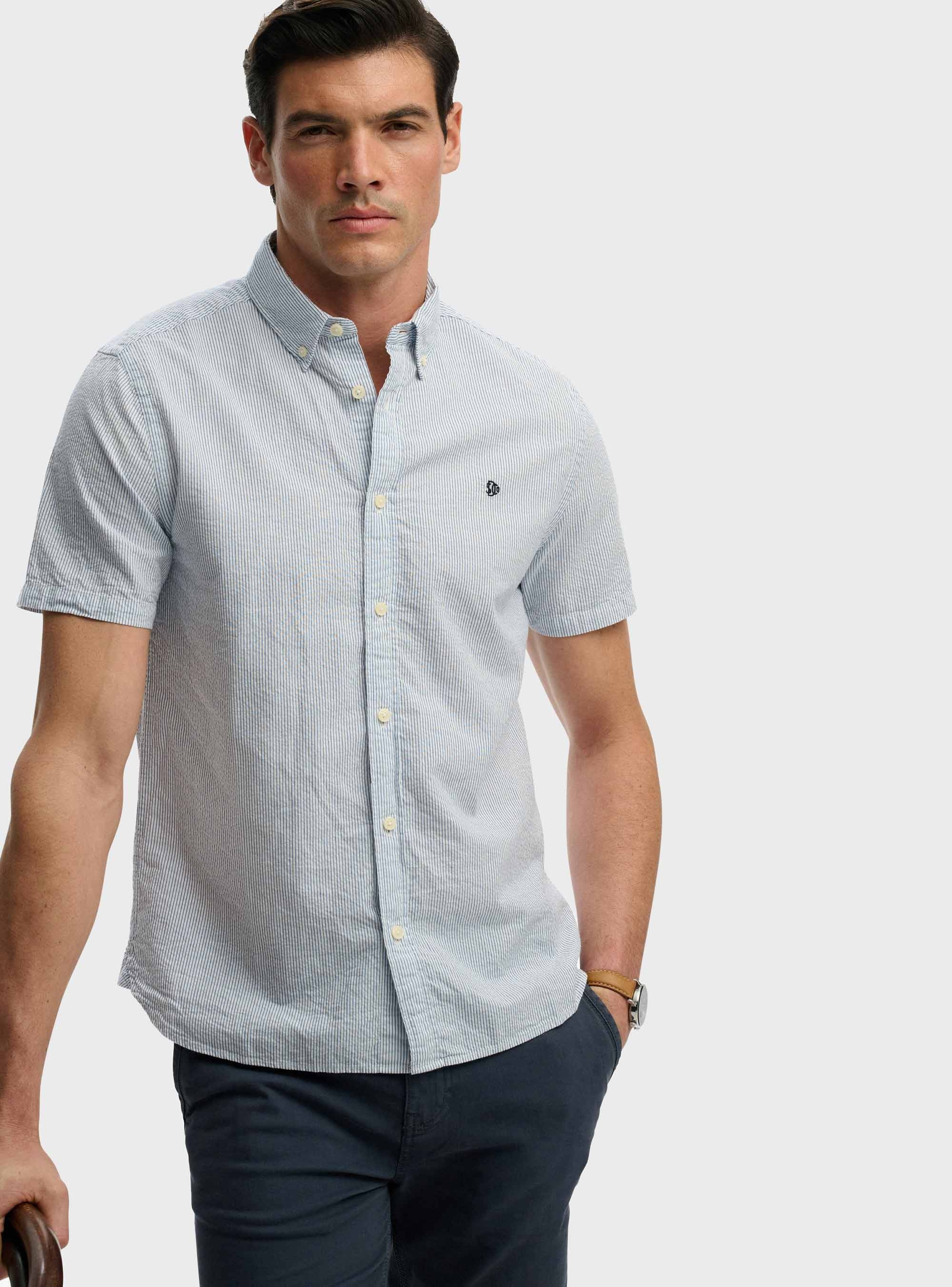 Superdry Classic Seersucker Short Sleeve Shirt - Light Blue