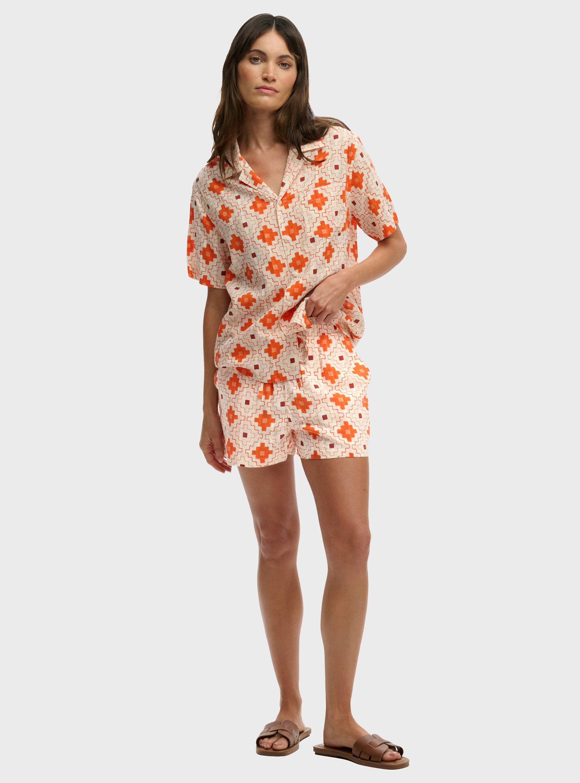 Superdry Cotton Printed Beach Shorts - Orange