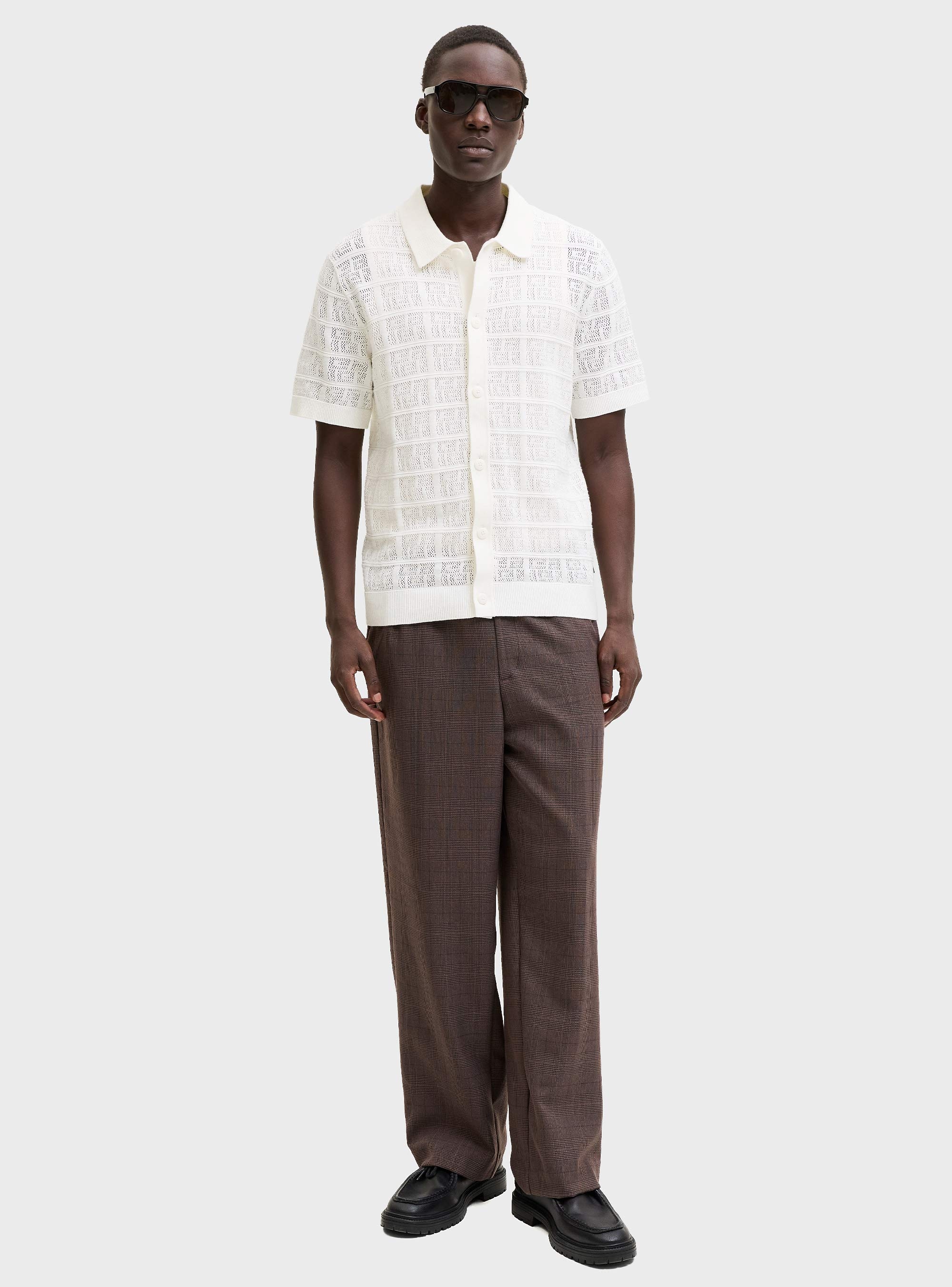 Jack & Jones Premium Palmer Knit Button Through Polo Shirt - White