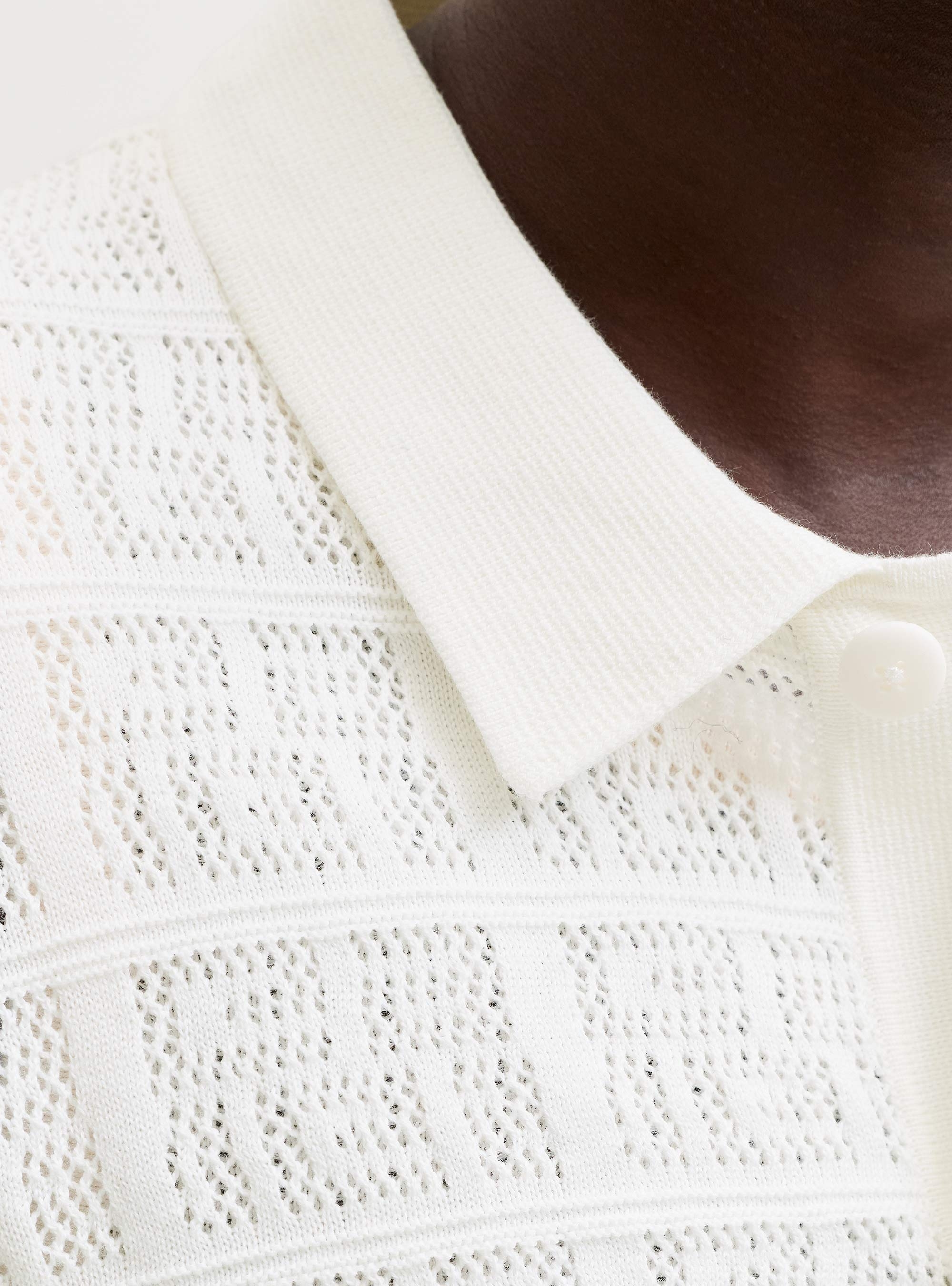 Jack & Jones Premium Palmer Knit Button Through Polo Shirt - White