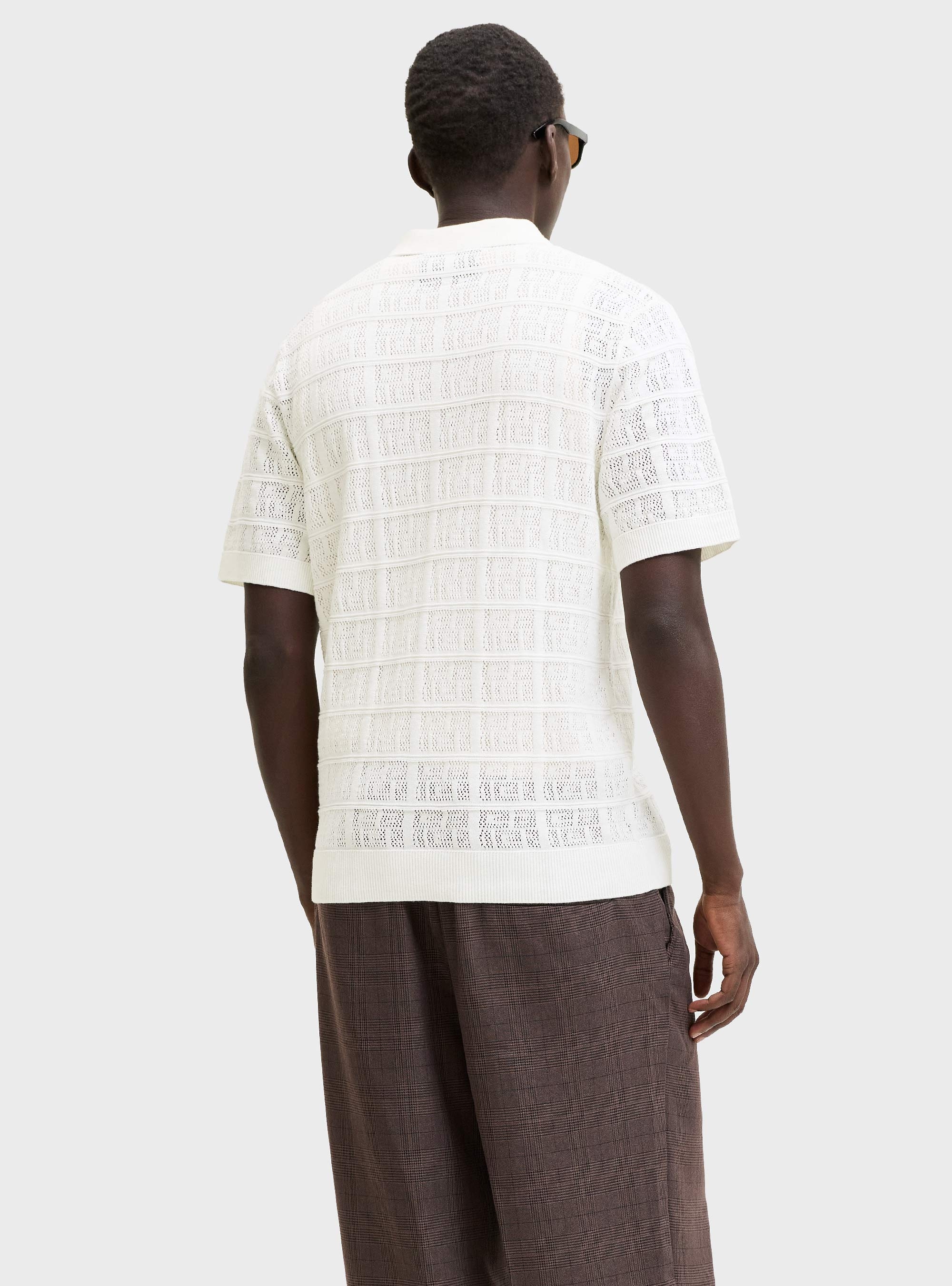 Jack & Jones Premium Palmer Knit Button Through Polo Shirt - White