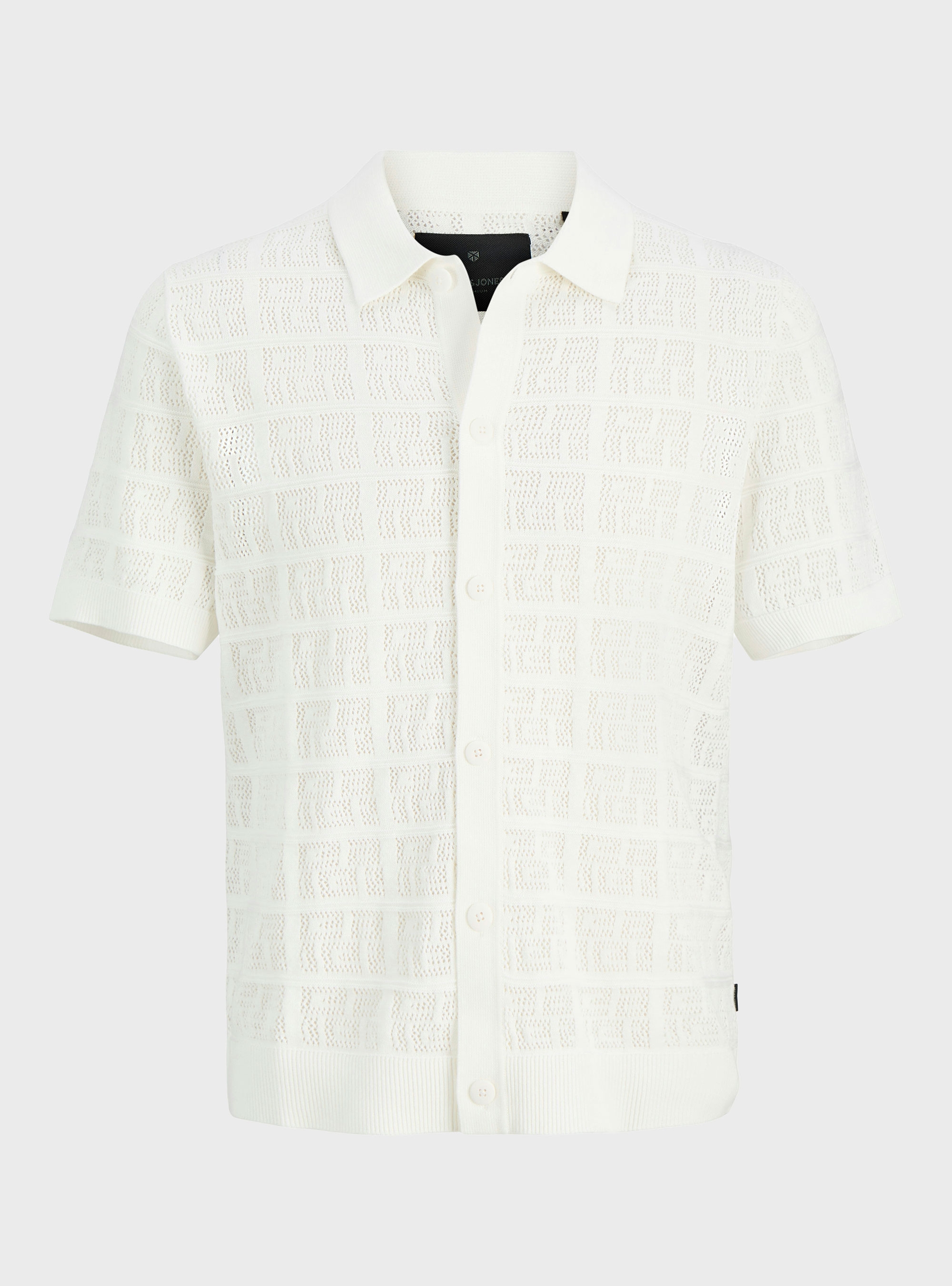 Jack & Jones Premium Palmer Knit Button Through Polo Shirt - White