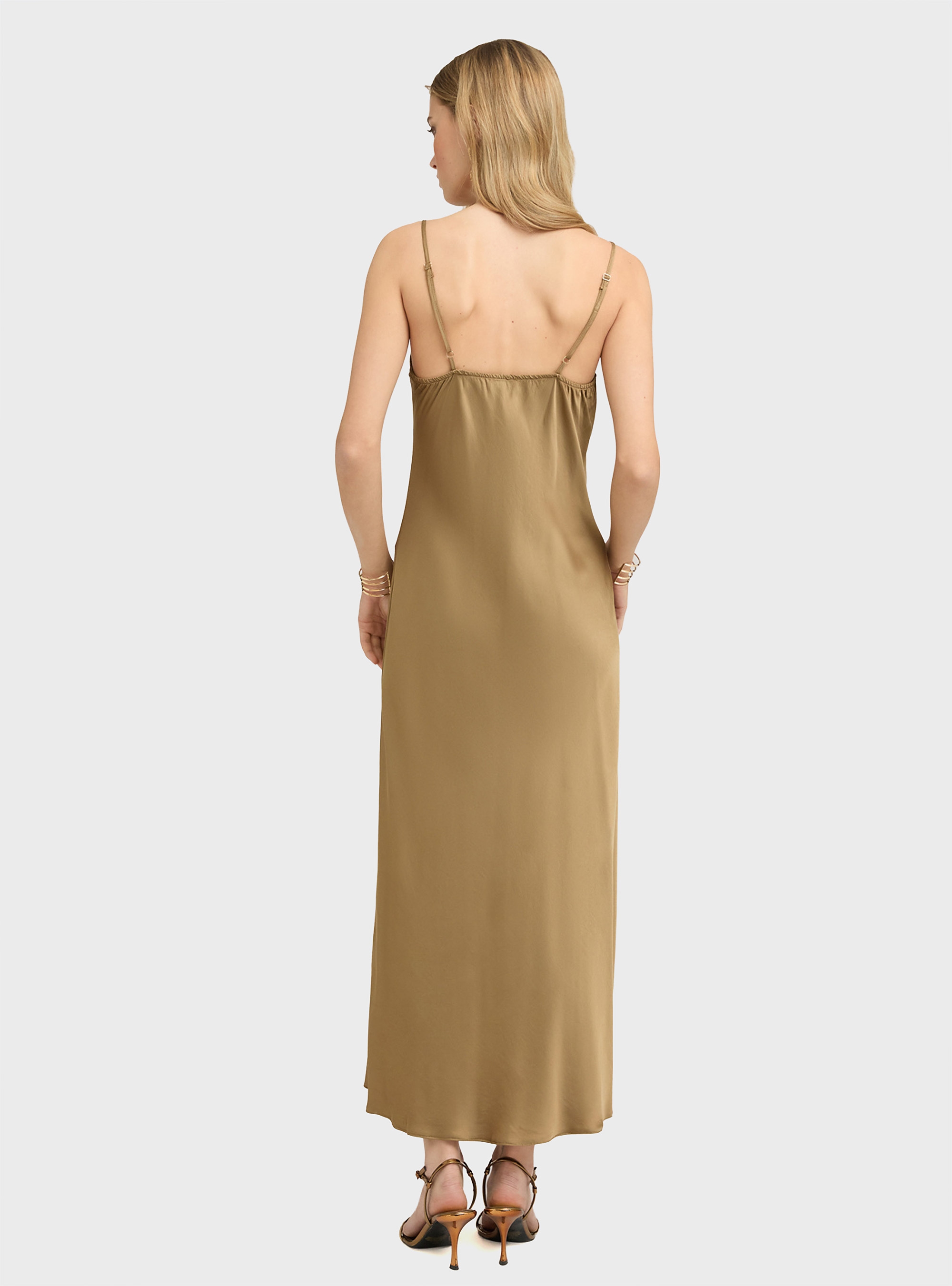 Motivi Long lingerie dress in satin - Olive