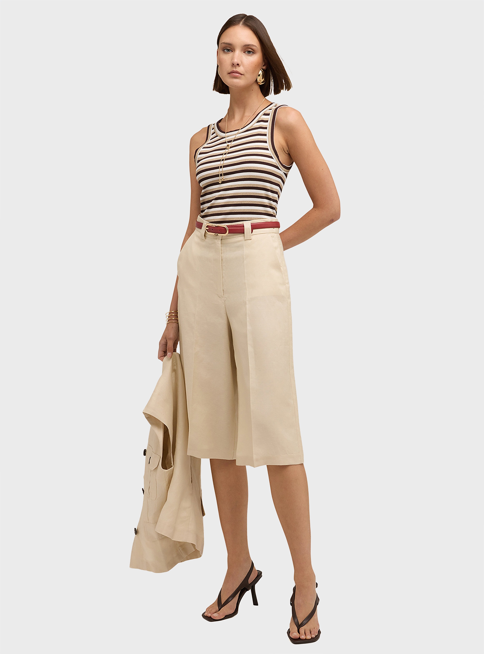 Motivi Striped viscose lurex blend top - Brown