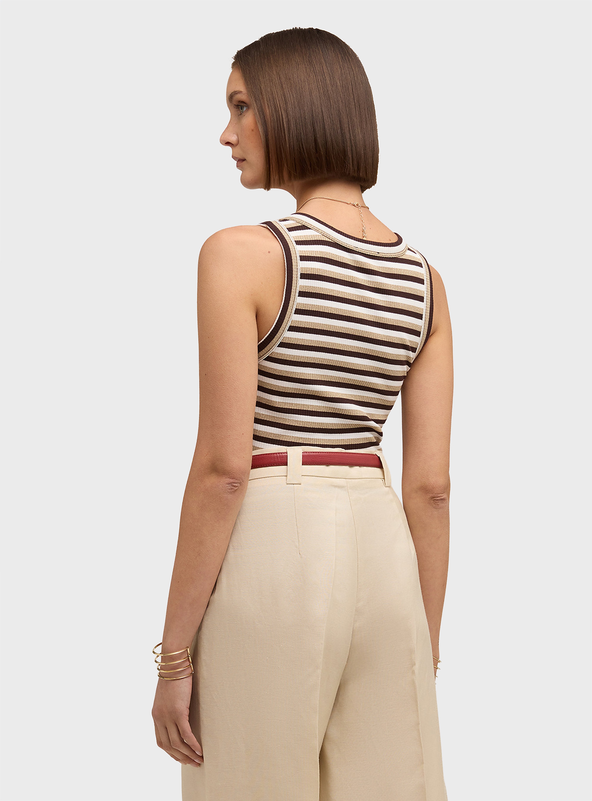 Motivi Striped viscose lurex blend top - Brown