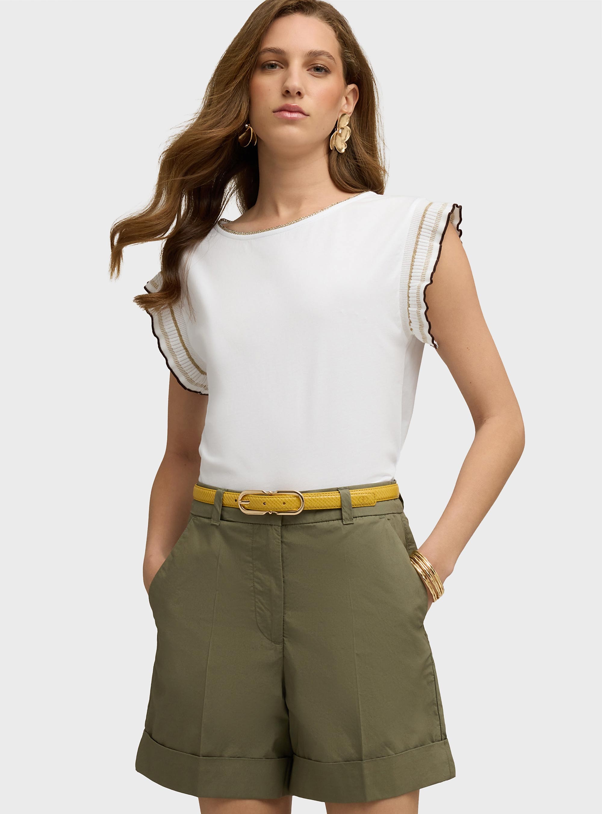 Motivi T-shirt with ruffle sleeves - White