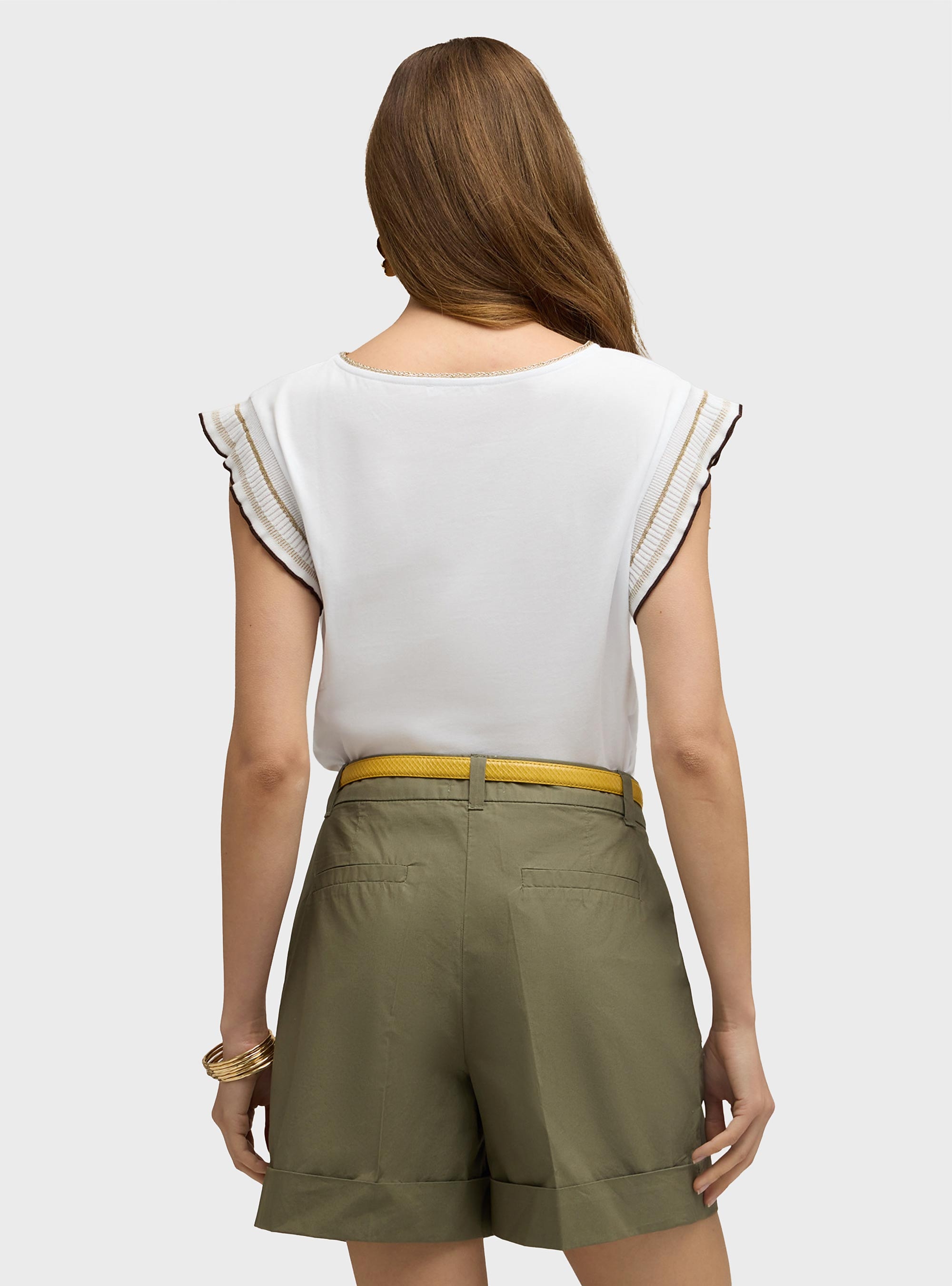 Motivi T-shirt with ruffle sleeves - White