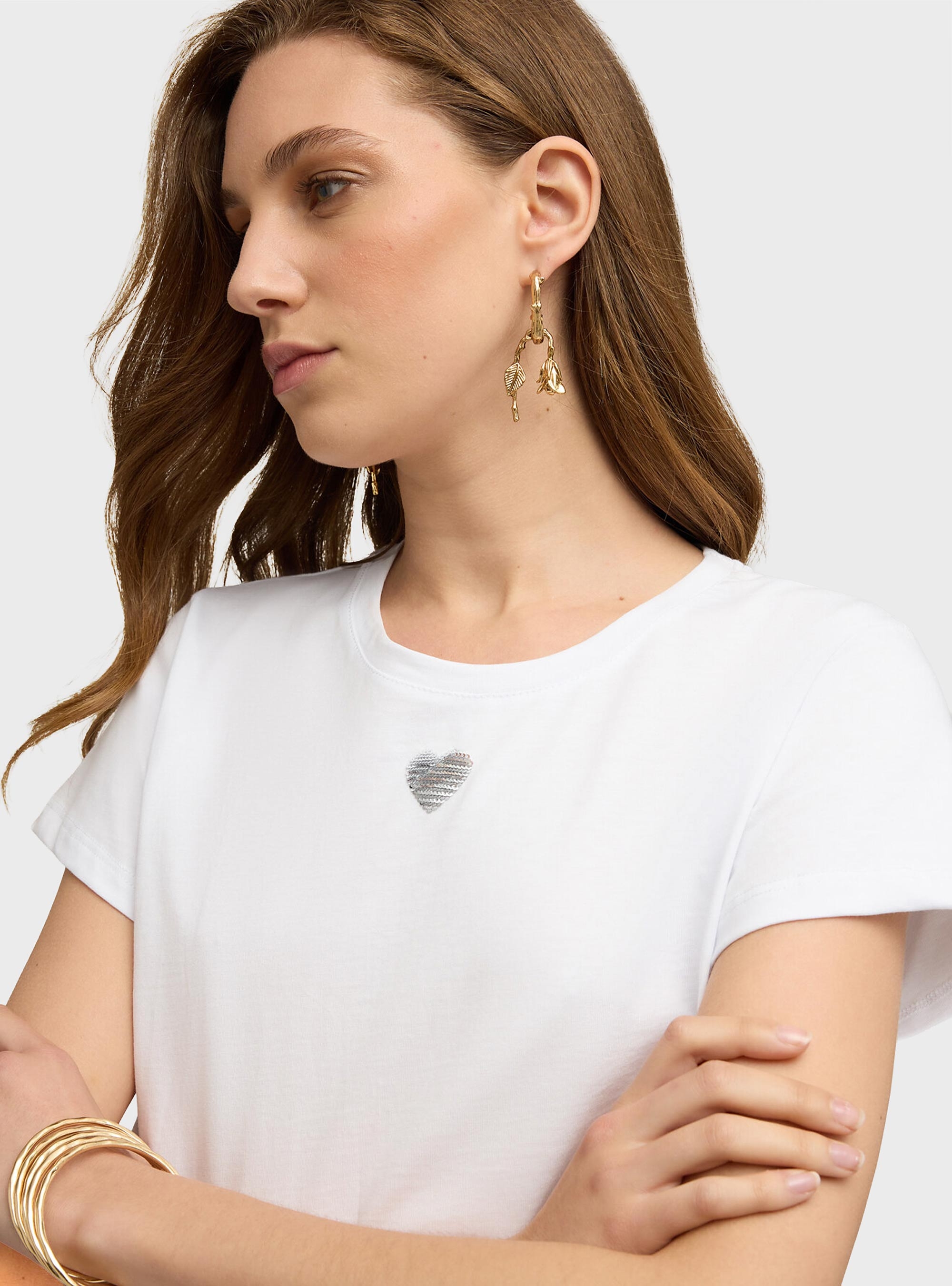 Motivi Jersey t-shirt with sequin heart - White