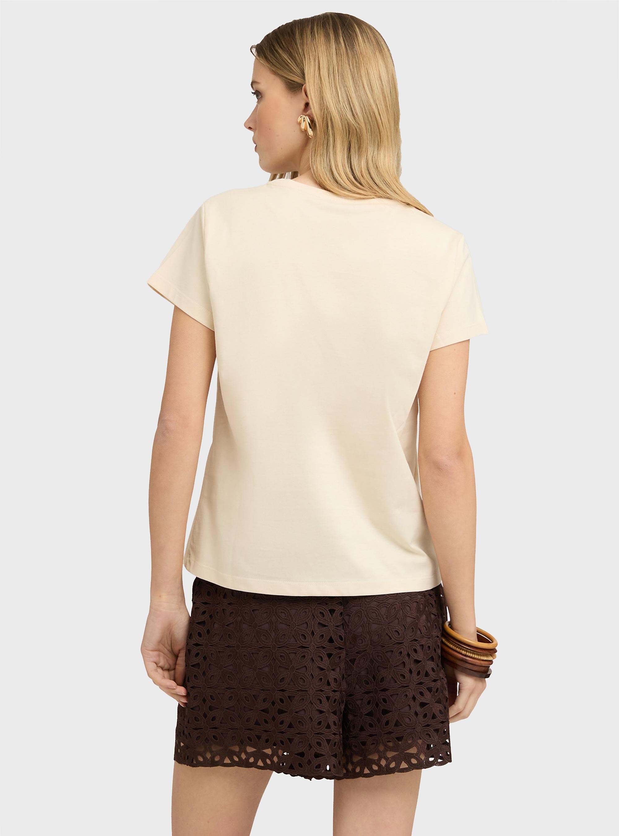 Motivi Jersey t-shirt with sequin heart - Light Beige
