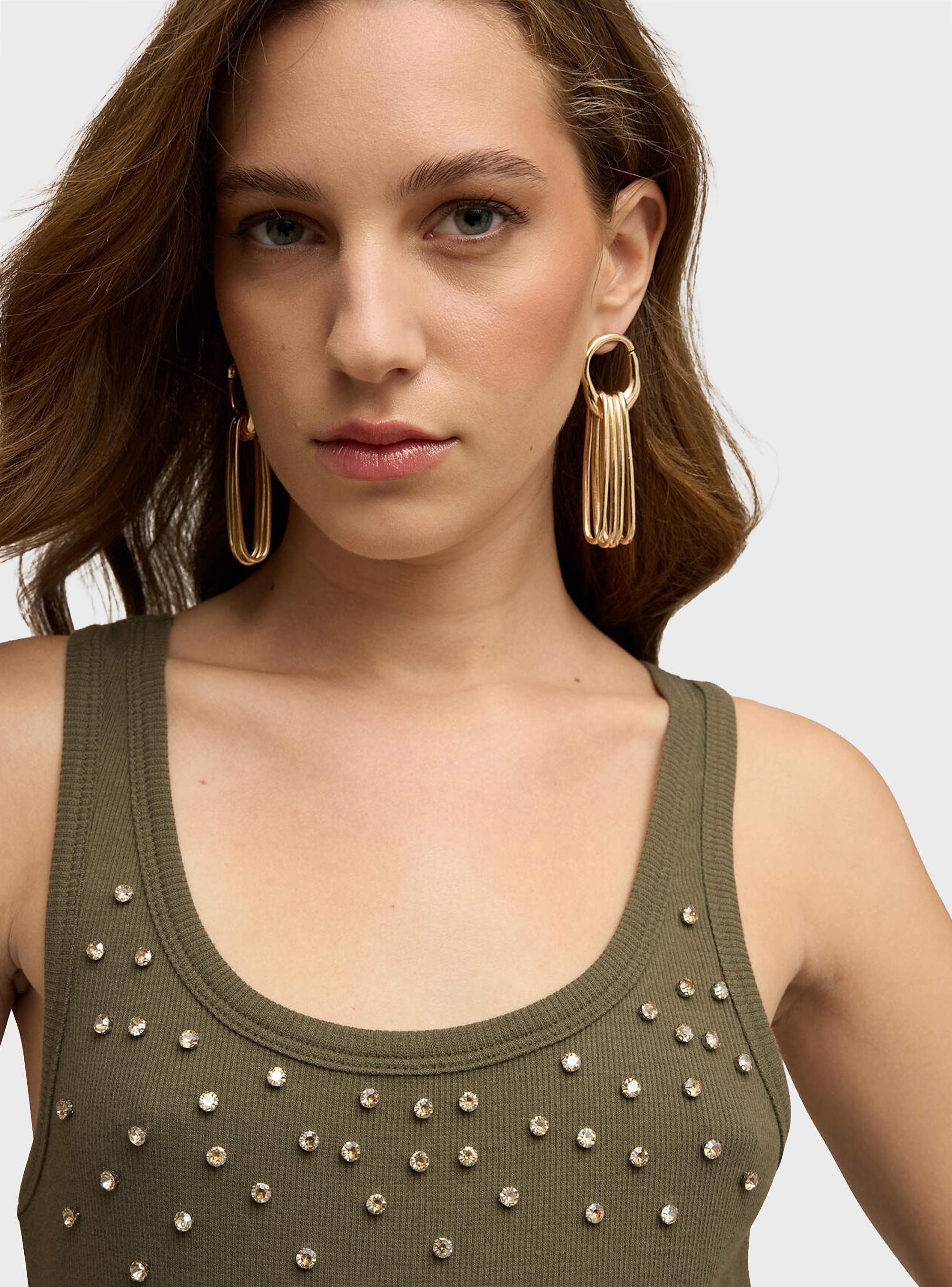 Motivi Top with stone embellishments - Olive