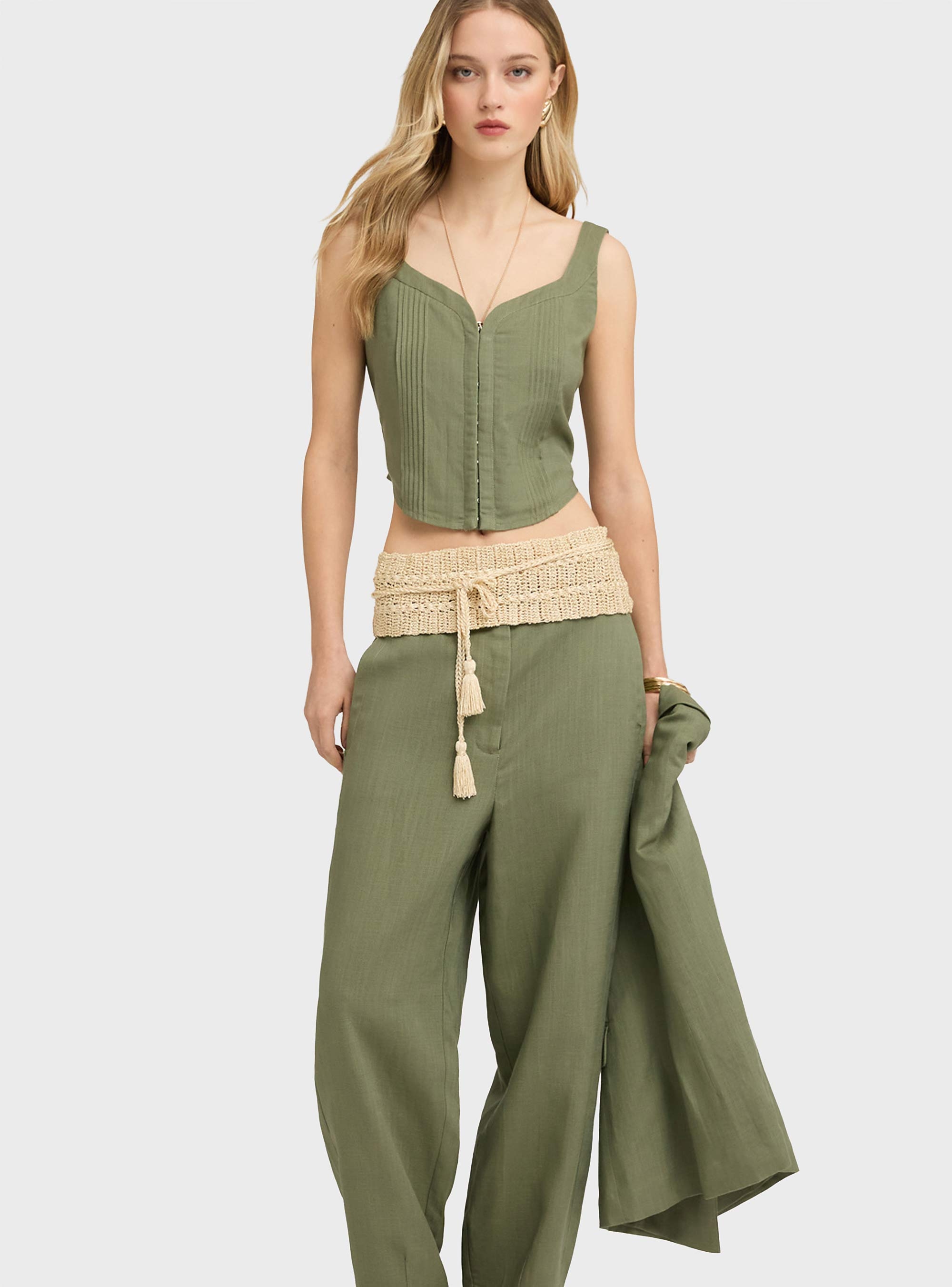 Motivi Bustier top in linen lyocell blend - Olive
