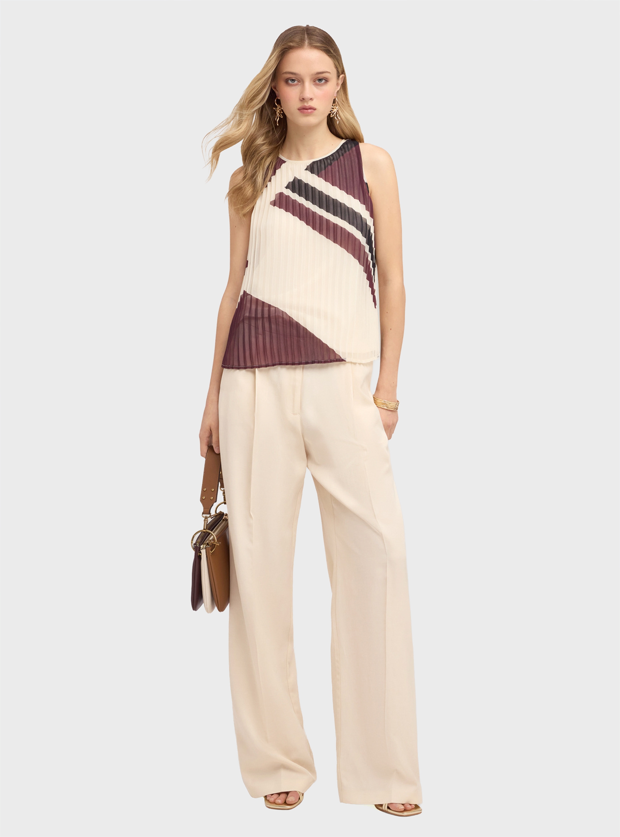 Motivi Pleated georgette top with print - Bordeaux