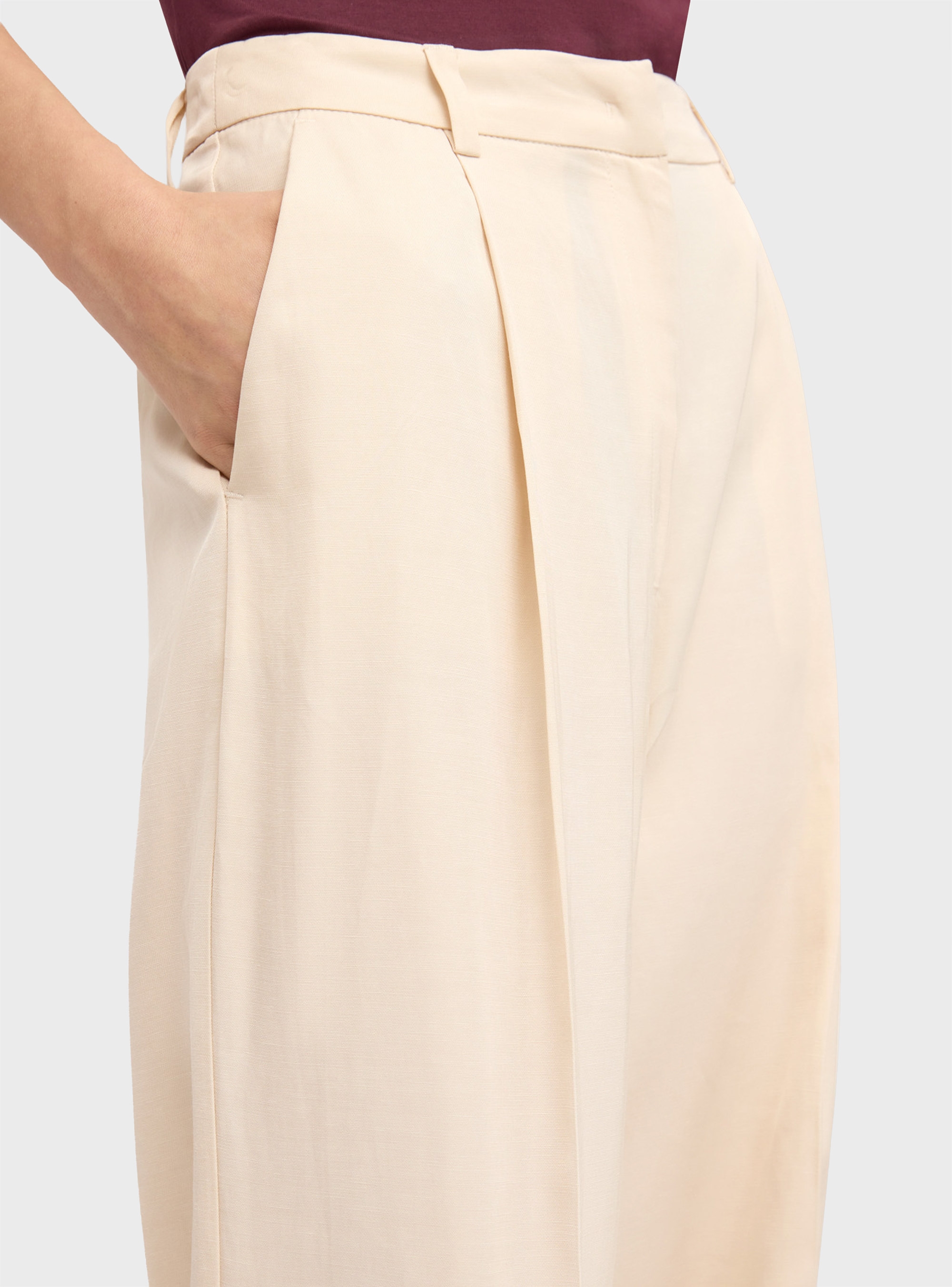 Motivi Wide-leg linen blend trousers with pleats - Ecru