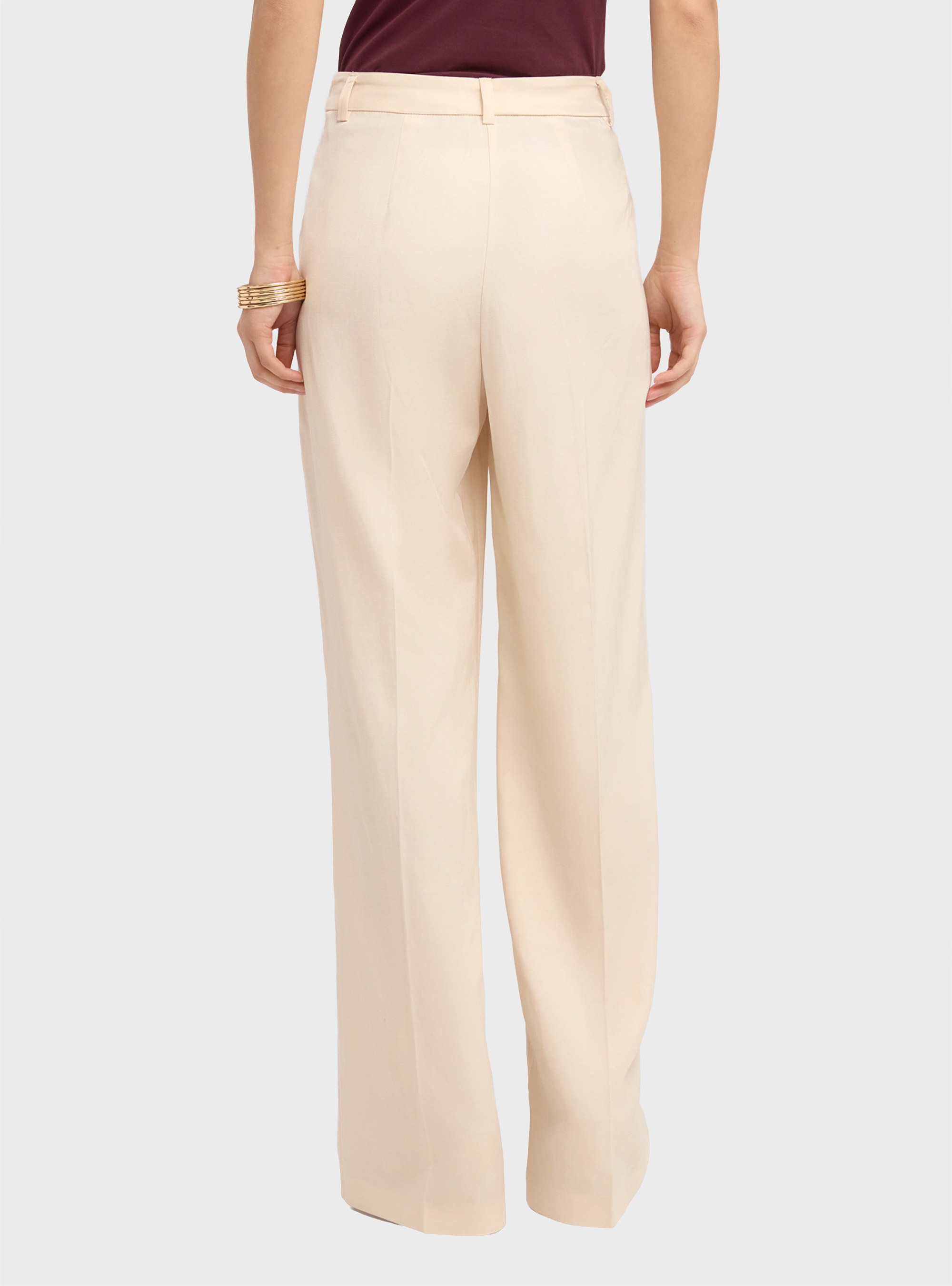 Motivi Wide-leg linen blend trousers with pleats - Ecru