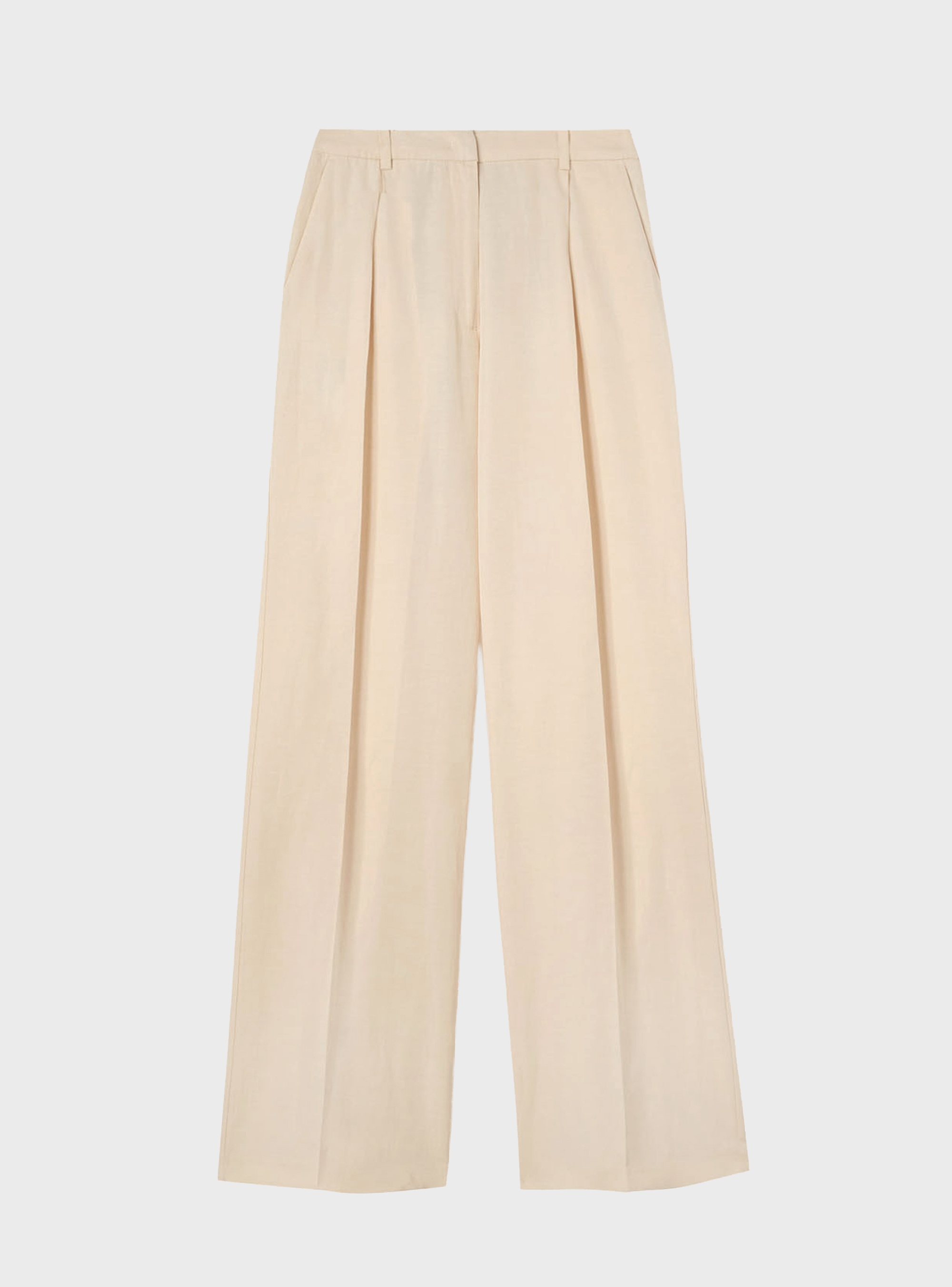 Motivi Wide-leg linen blend trousers with pleats - Ecru