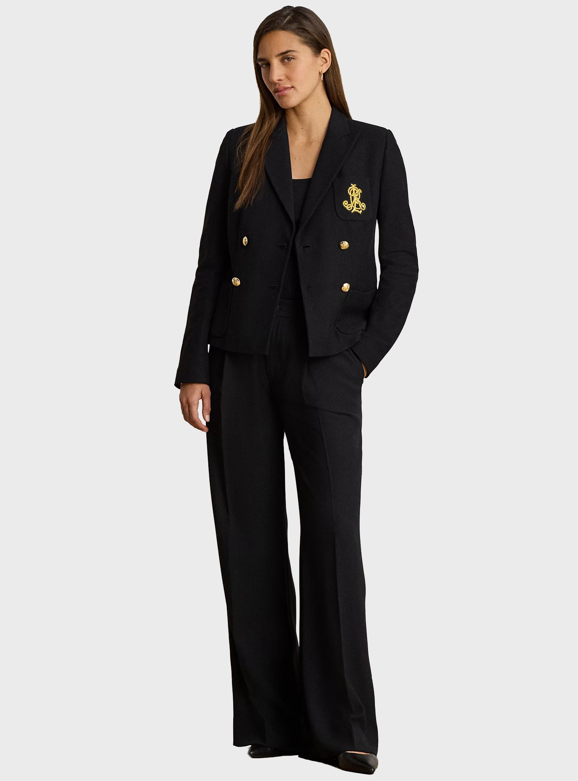 LAUREN Ralph Lauren Double-Breasted Stretch Piqué Blazer - Black
