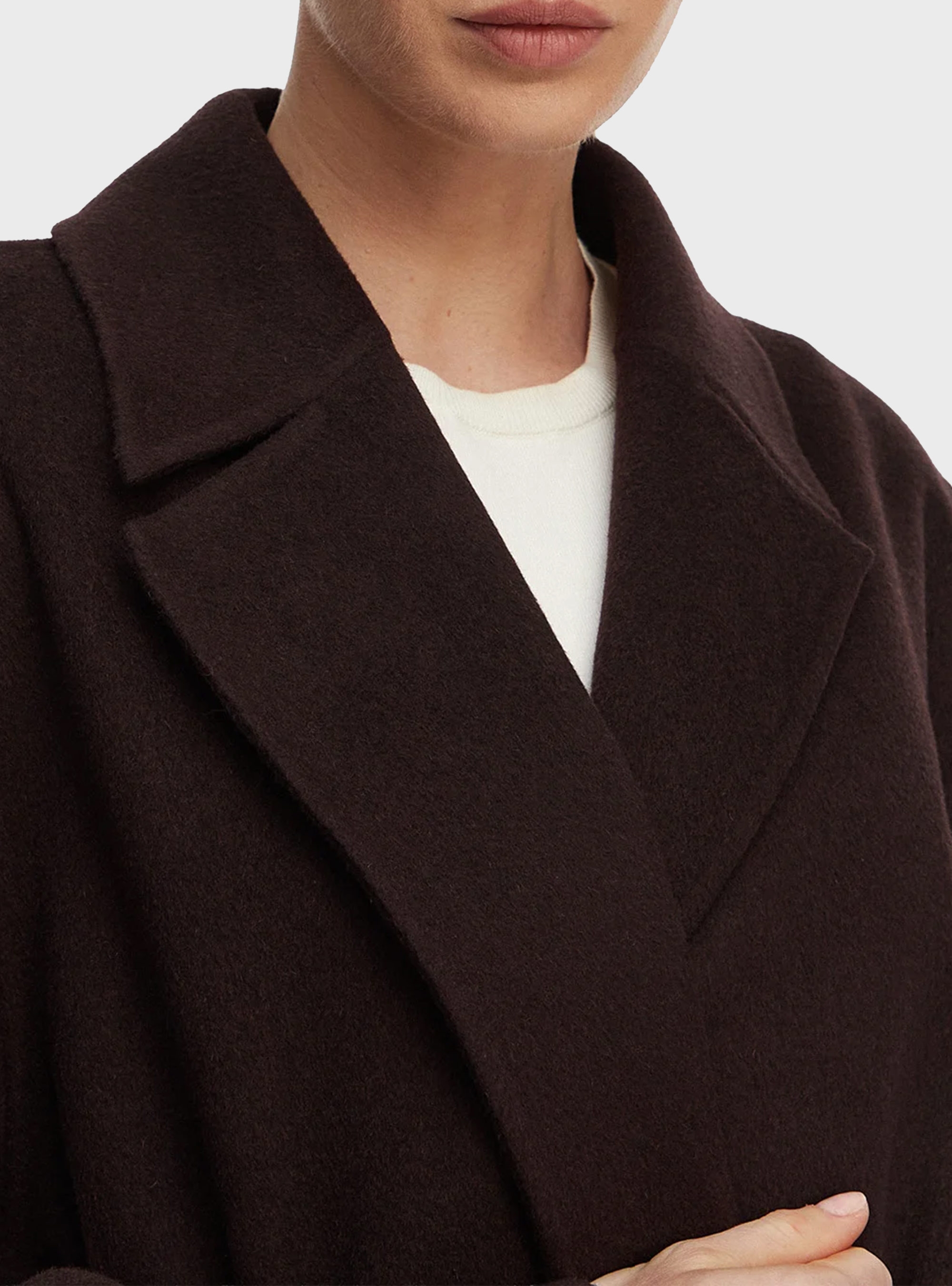 Calvin Klein Classic Wool Wrap Coat - Dark Brown