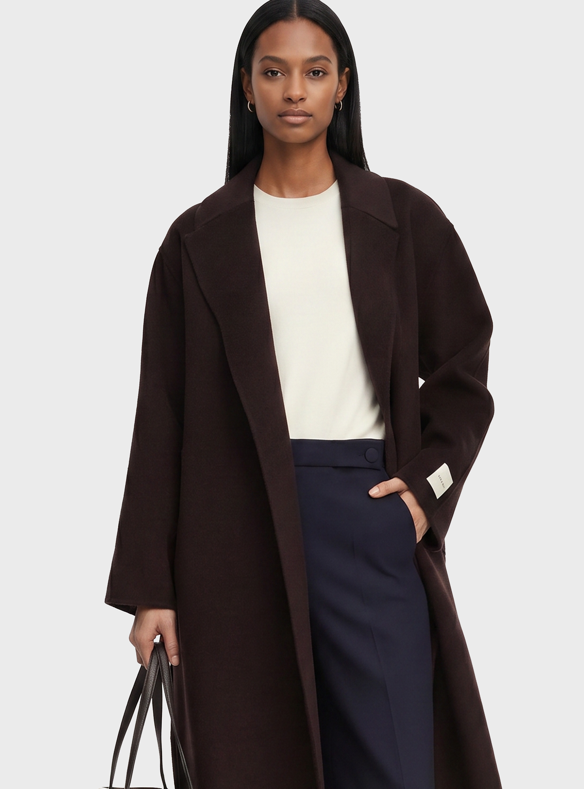 Calvin Klein Classic Wool Wrap Coat - Dark Brown
