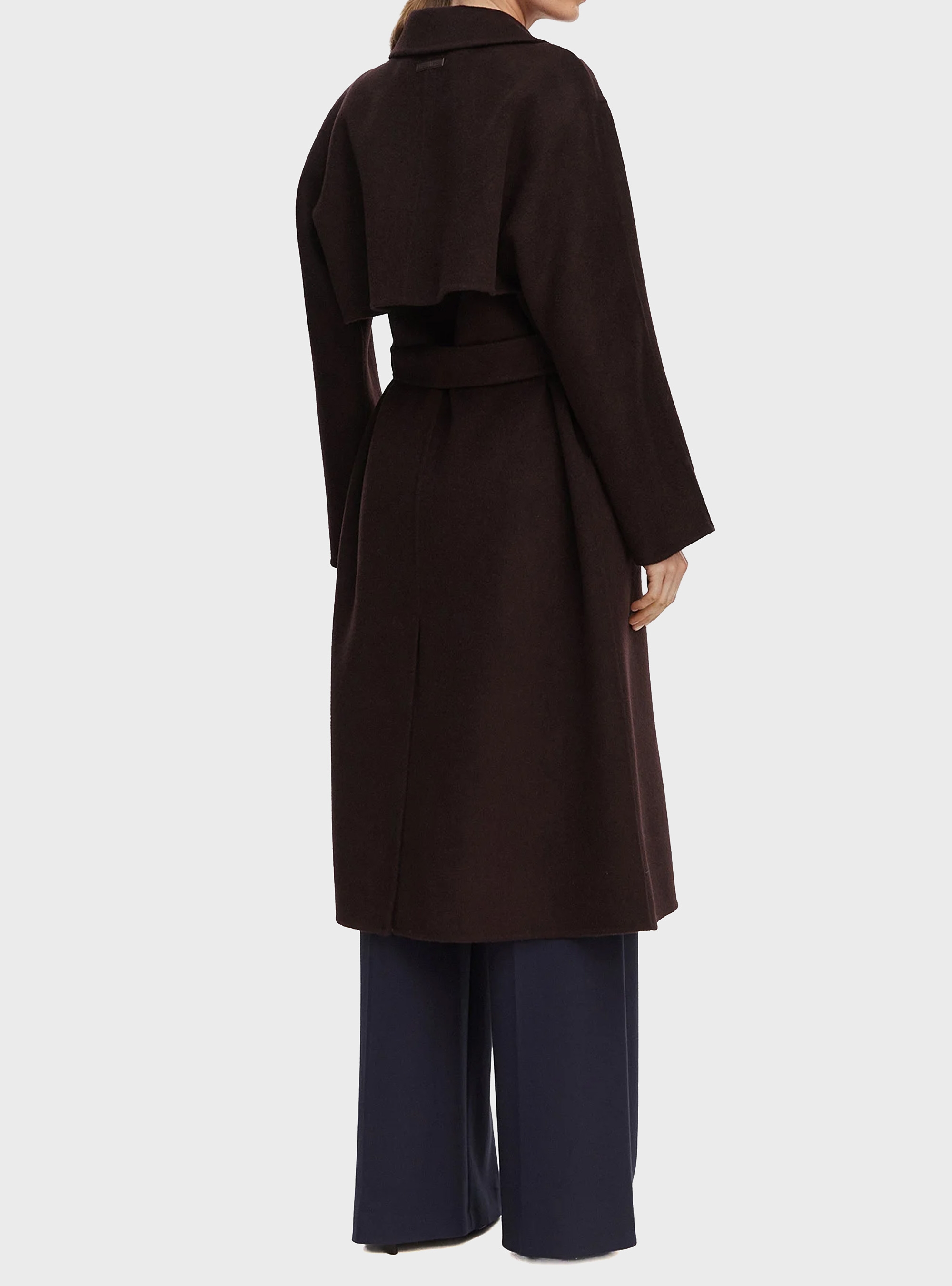Calvin Klein Classic Wool Wrap Coat - Dark Brown