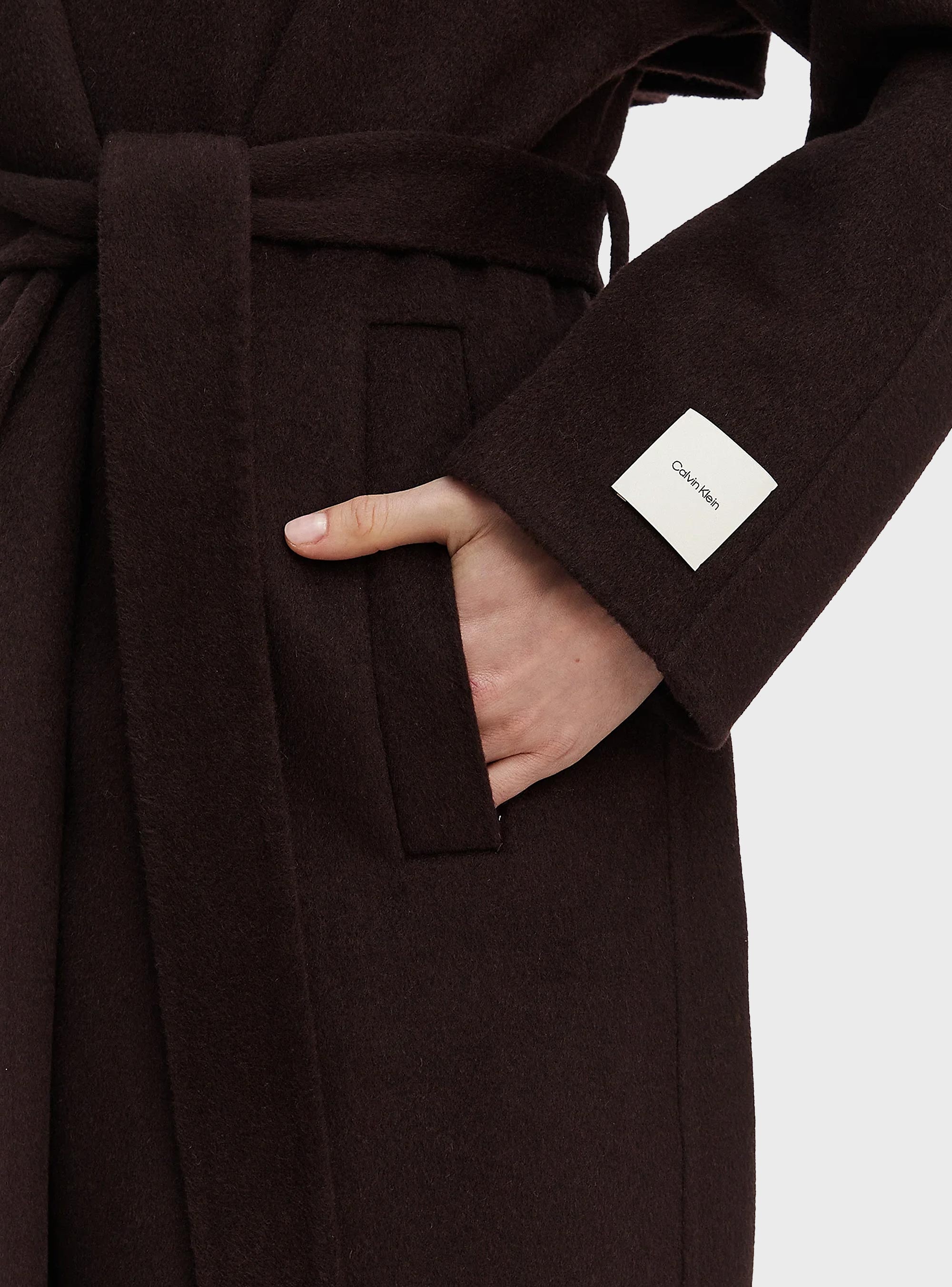 Calvin Klein Classic Wool Wrap Coat - Dark Brown
