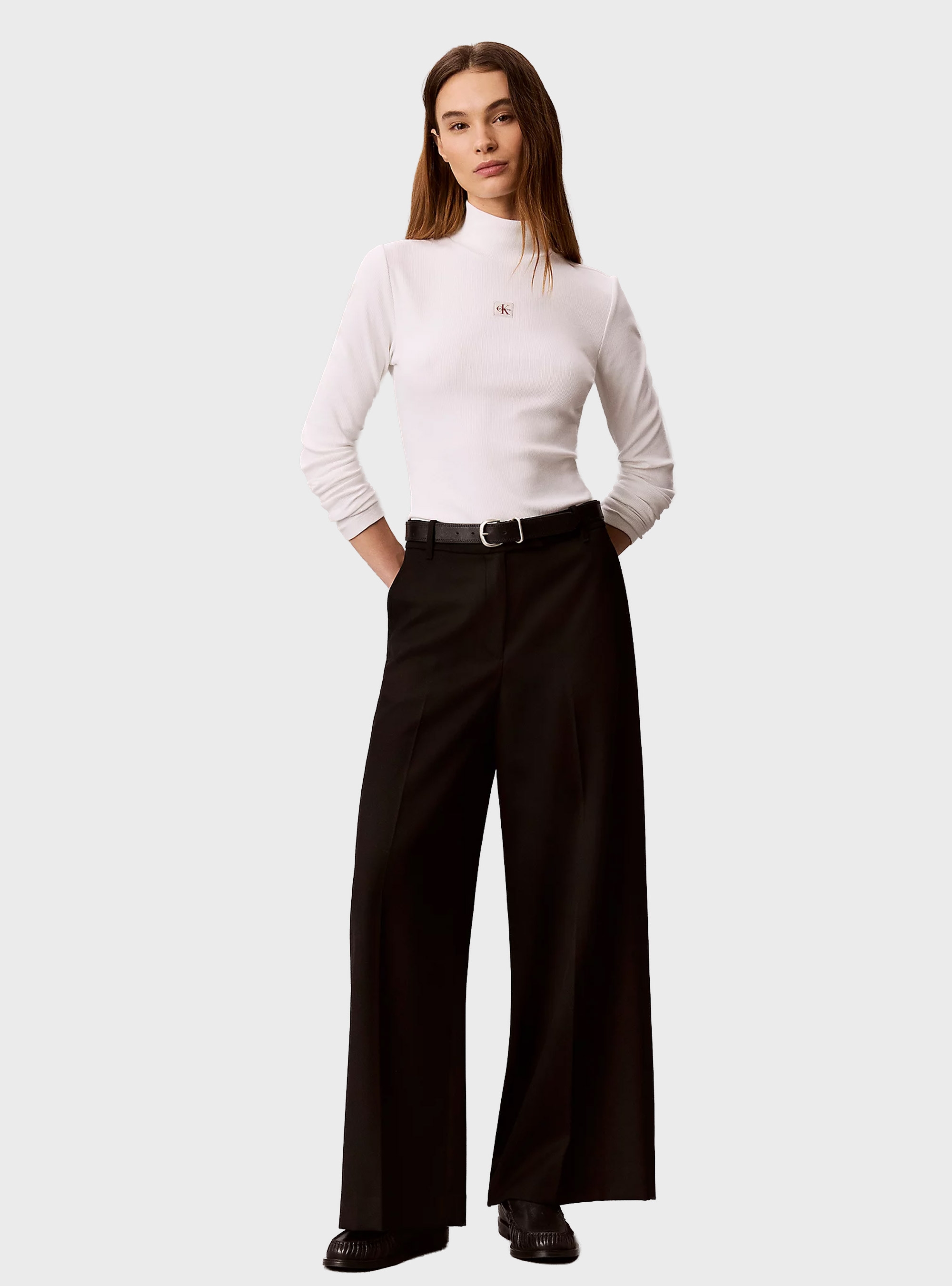 Calvin Klein Ribbed Cotton Turtleneck Top - White