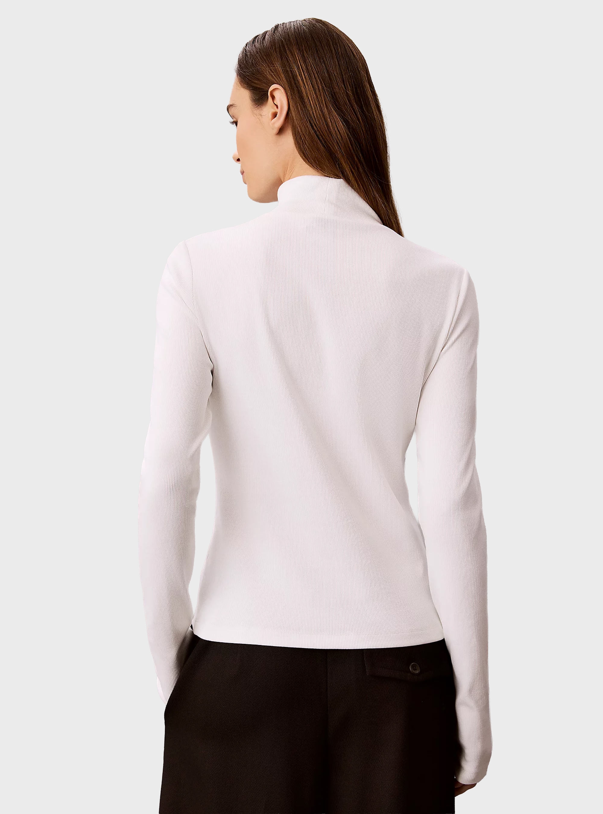 Calvin Klein Ribbed Cotton Turtleneck Top - White