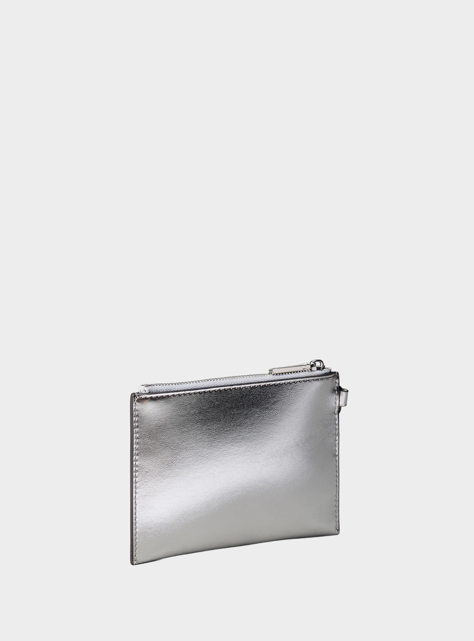 Calvin Klein Metallic Logo Zip Pouch Bag Charm - Silver